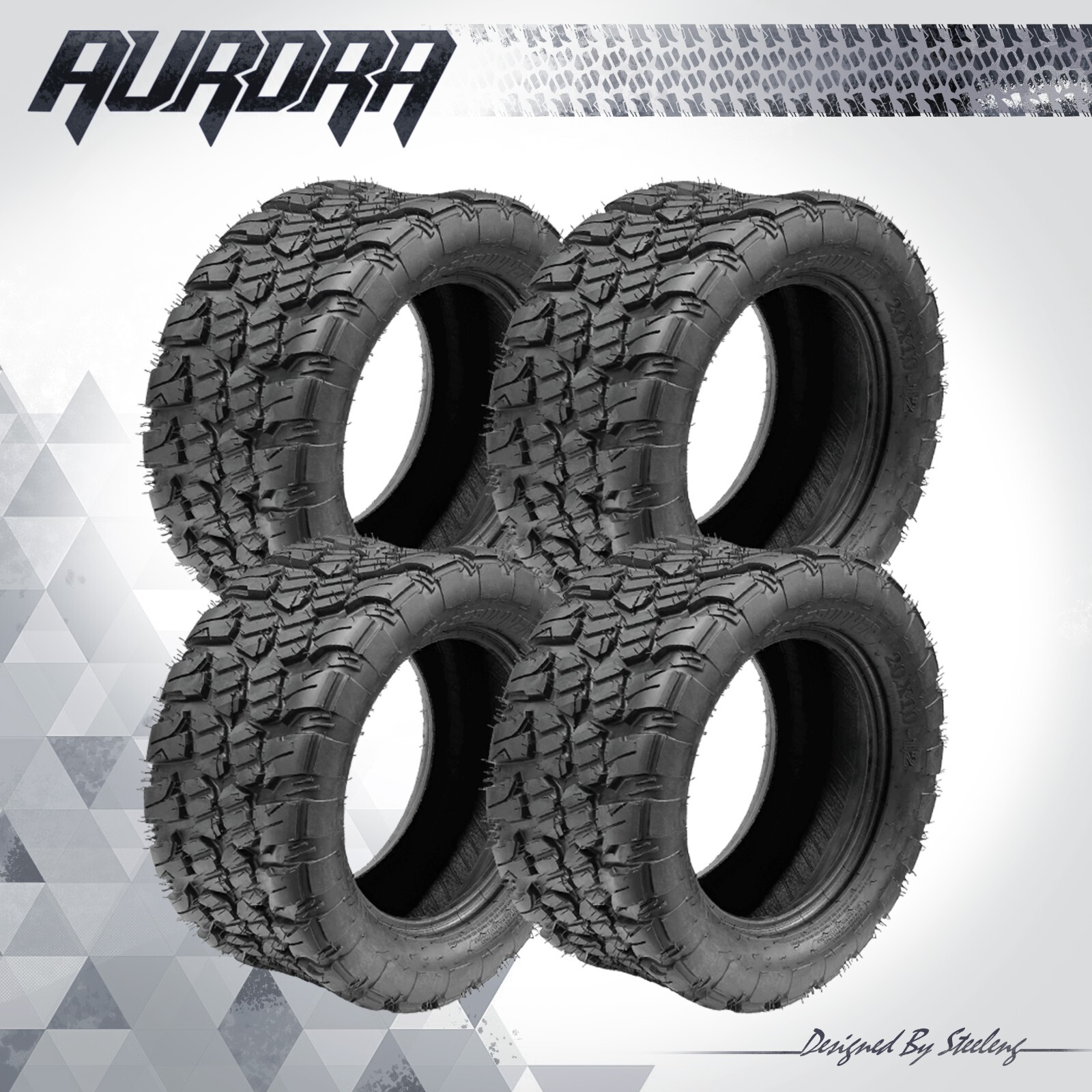 STEELENG GOLF CART 20"x10"-12" AURORA ALL TERRAIN TIRES DOT RATED SET OF 4