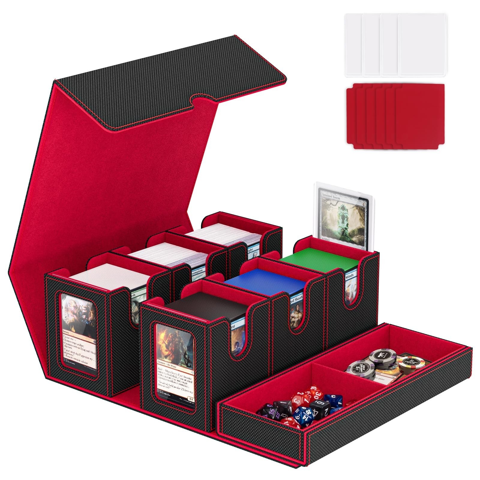 Card Deck Box for MTG with Commander Display, 7 In 1 Card Storage Box Fits 60...
