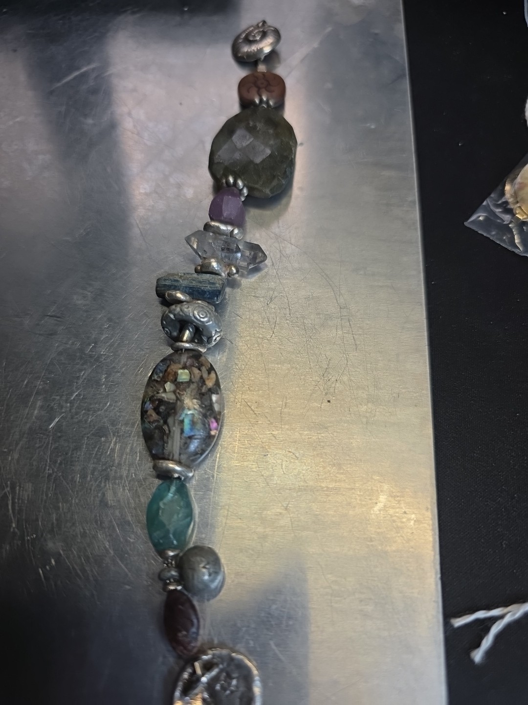 Vintage Handmade Chunky Statement Gemstone Bracelet Silver 7.5"