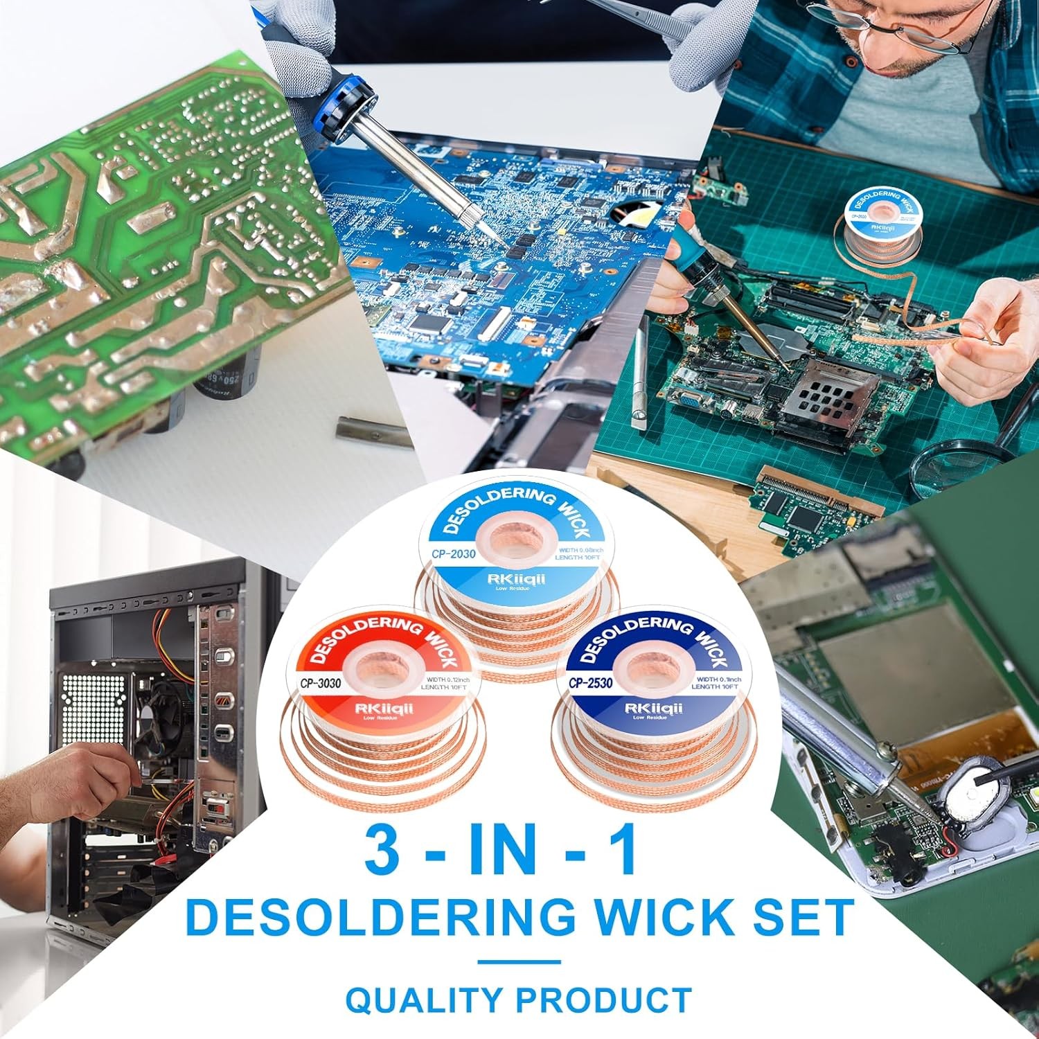 3pcs Solder Wick Braid with Flux, Upgrade Desoldering (0.08/0.1/0.12in,...