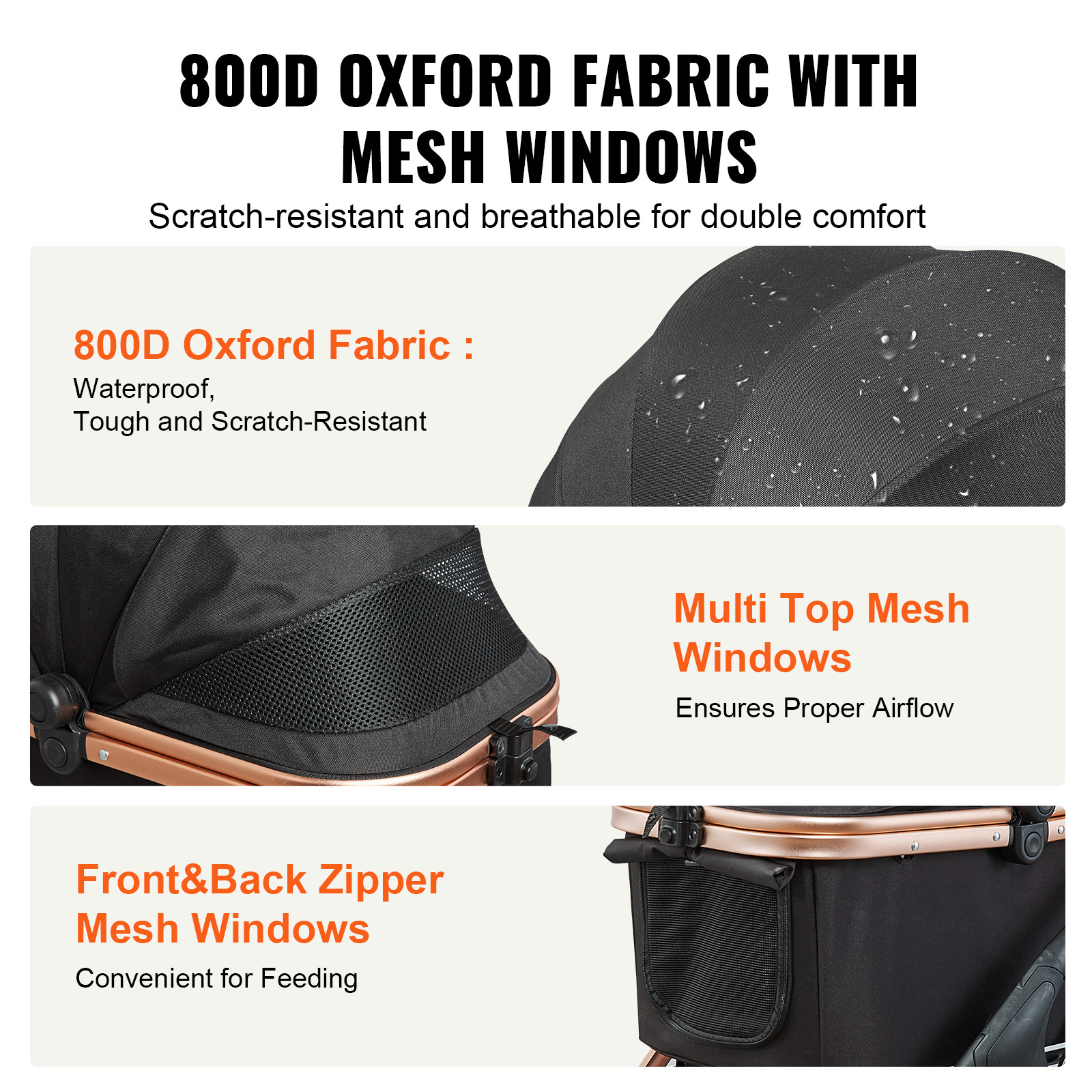 VEVOR Pet Stroller 4 Wheels Dog Stroller with Brakes 66 lbs Weight Capacity