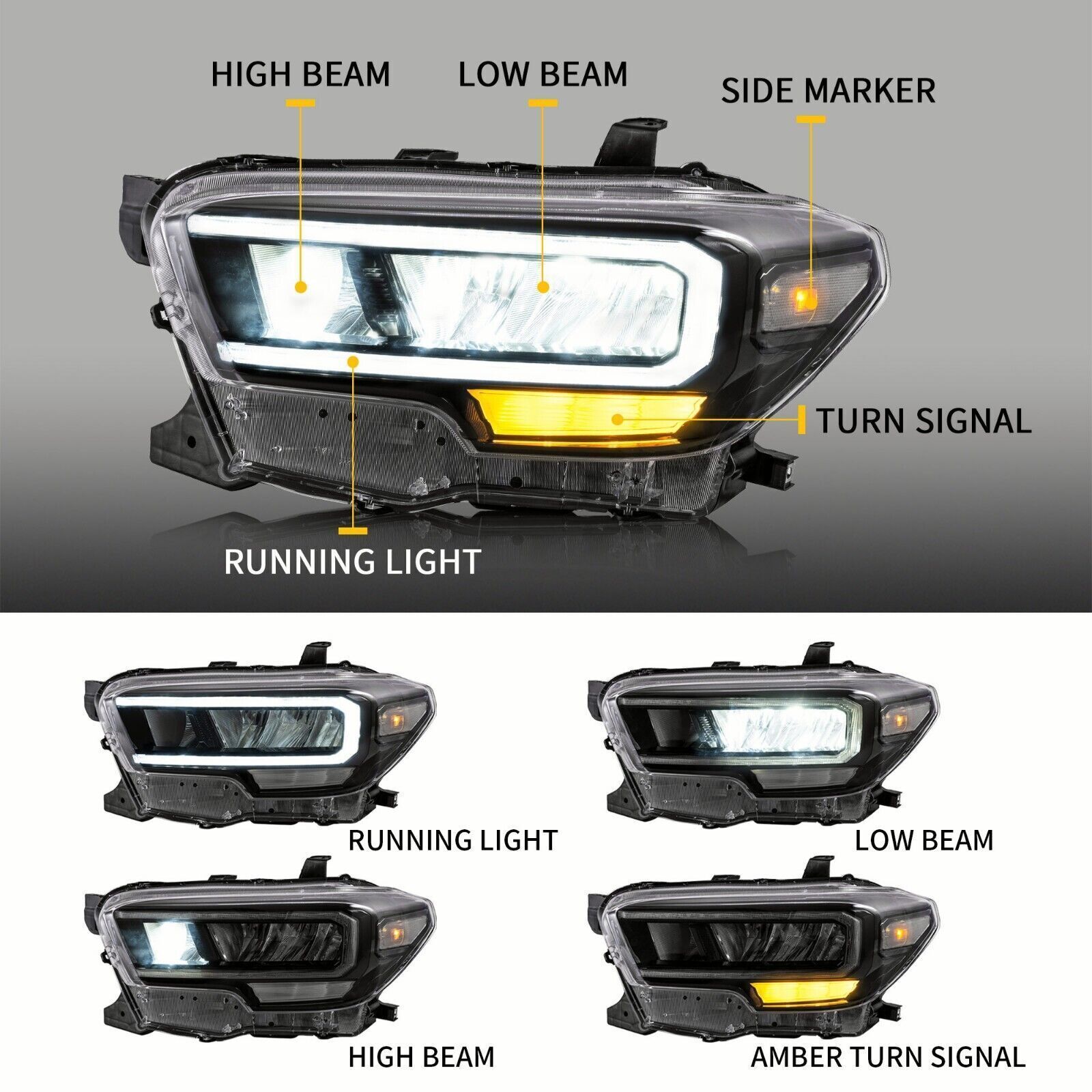 For 2016 2017-2020 2021 Toyota Tacoma Full LED DRL Projector Headlights Lamps