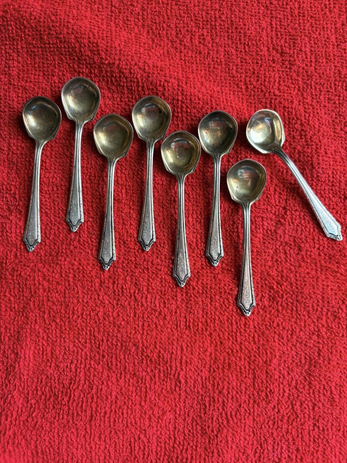 Vintage Sterling Silver Salt Spoon Set Of 8 Classic Design Gold Washed Bowl. mon