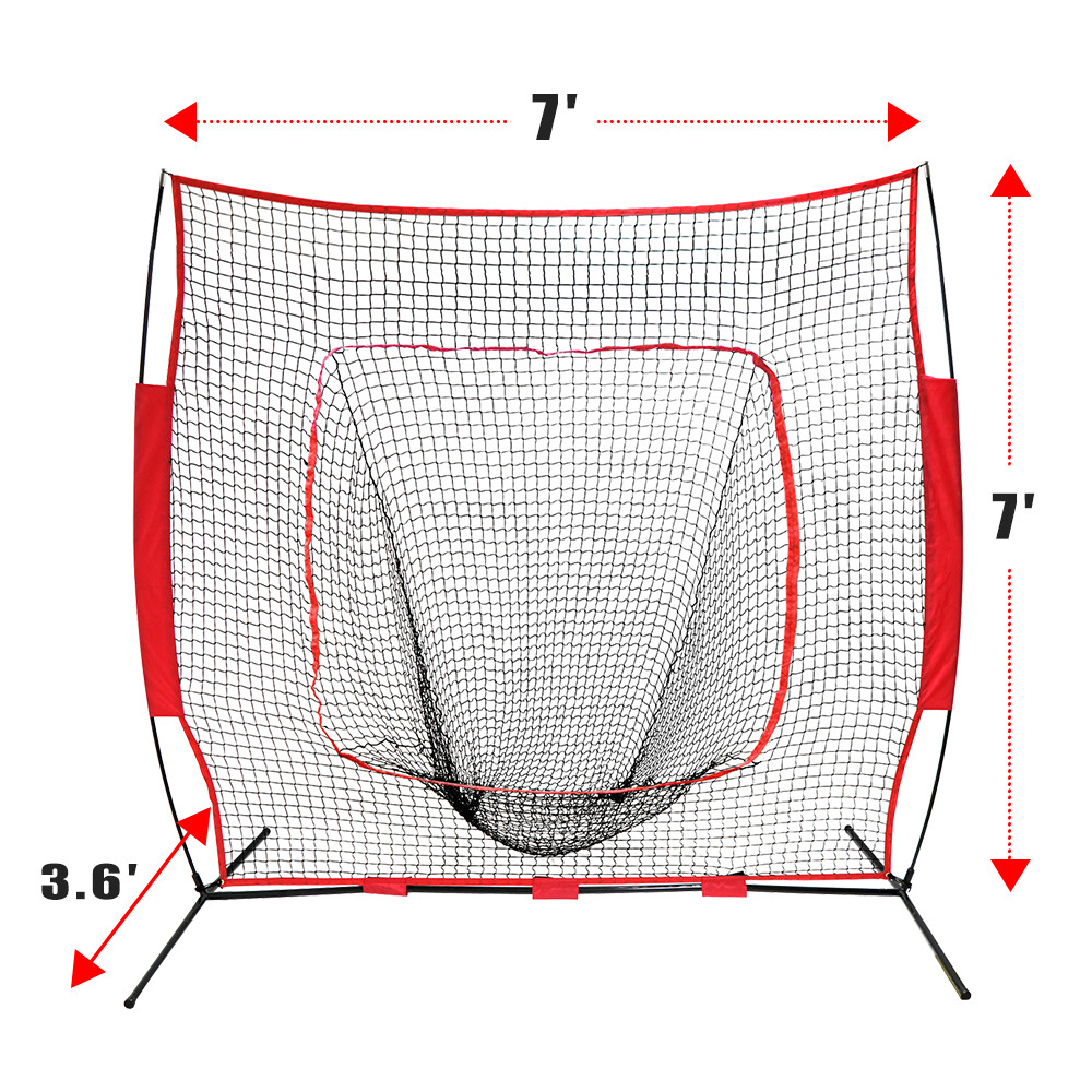 7'×7' Baseball Softball Practice Net Hitting Pitching Net Bow Frame w/Carry Bag