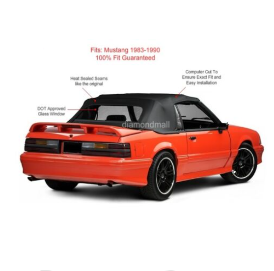 1983-90 Ford Mustang Convertible Soft Top w/ DOT Approved Glass Window, Black
