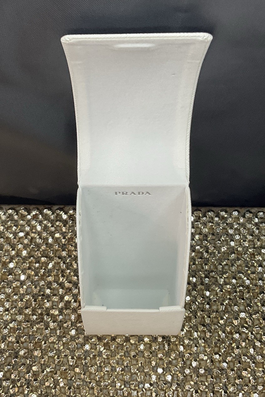 Prada XL Flip Top Eye/Sunglasses Saffiano Hard Case Drawstring Case & ClothWhite