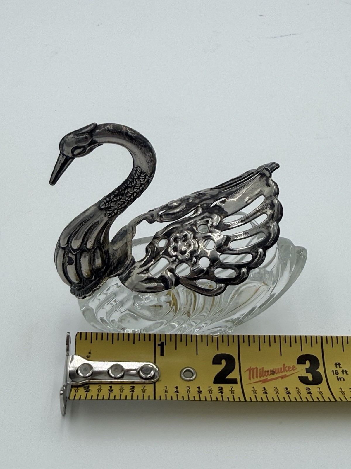 Vintage Sterling Silver And Glass Swan Salt Cellar Trinket Dish