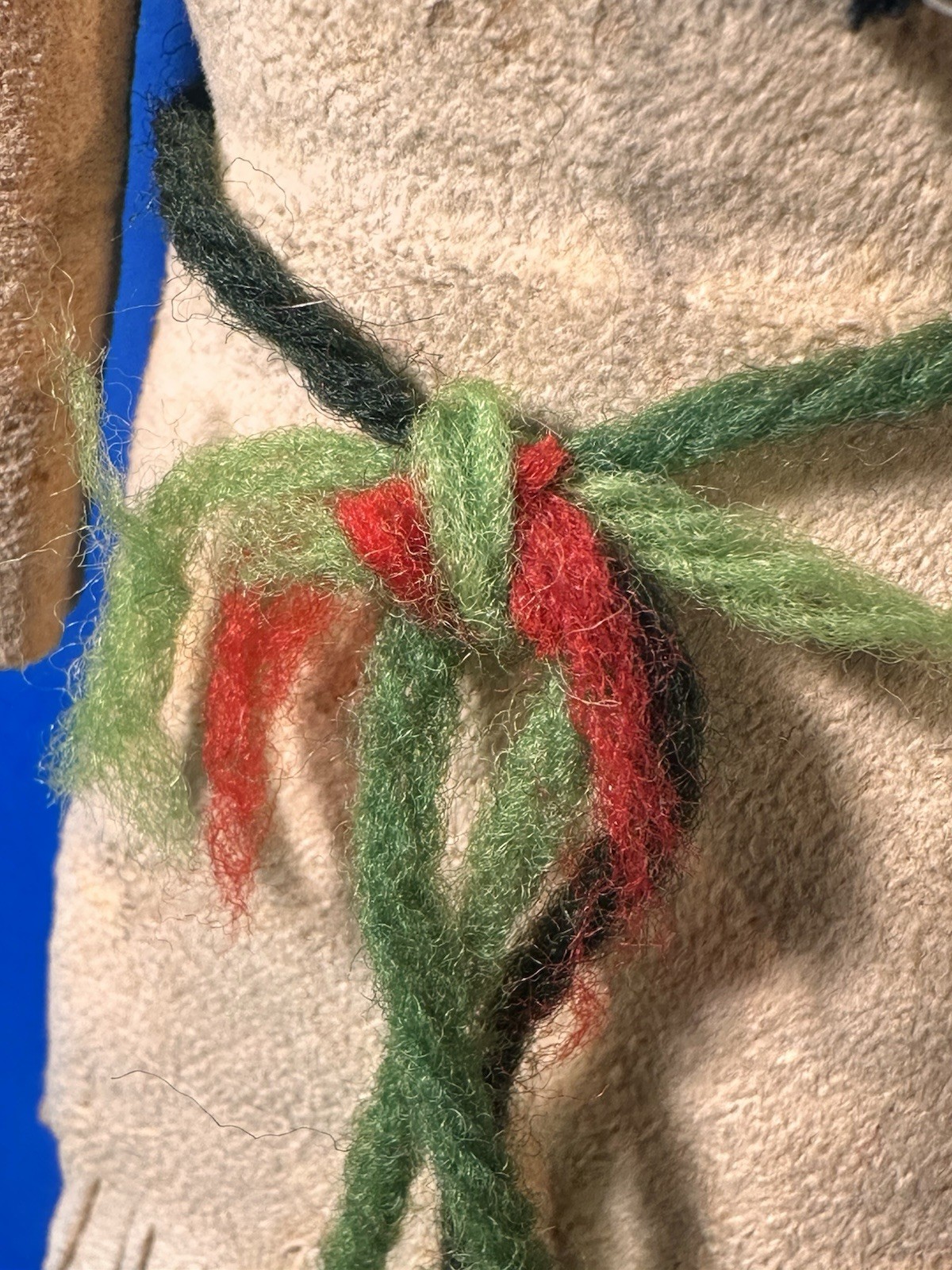 RARE 19th Century Antique Native Plain’s Indian Fringe Beaded Hide Doll Ink Face