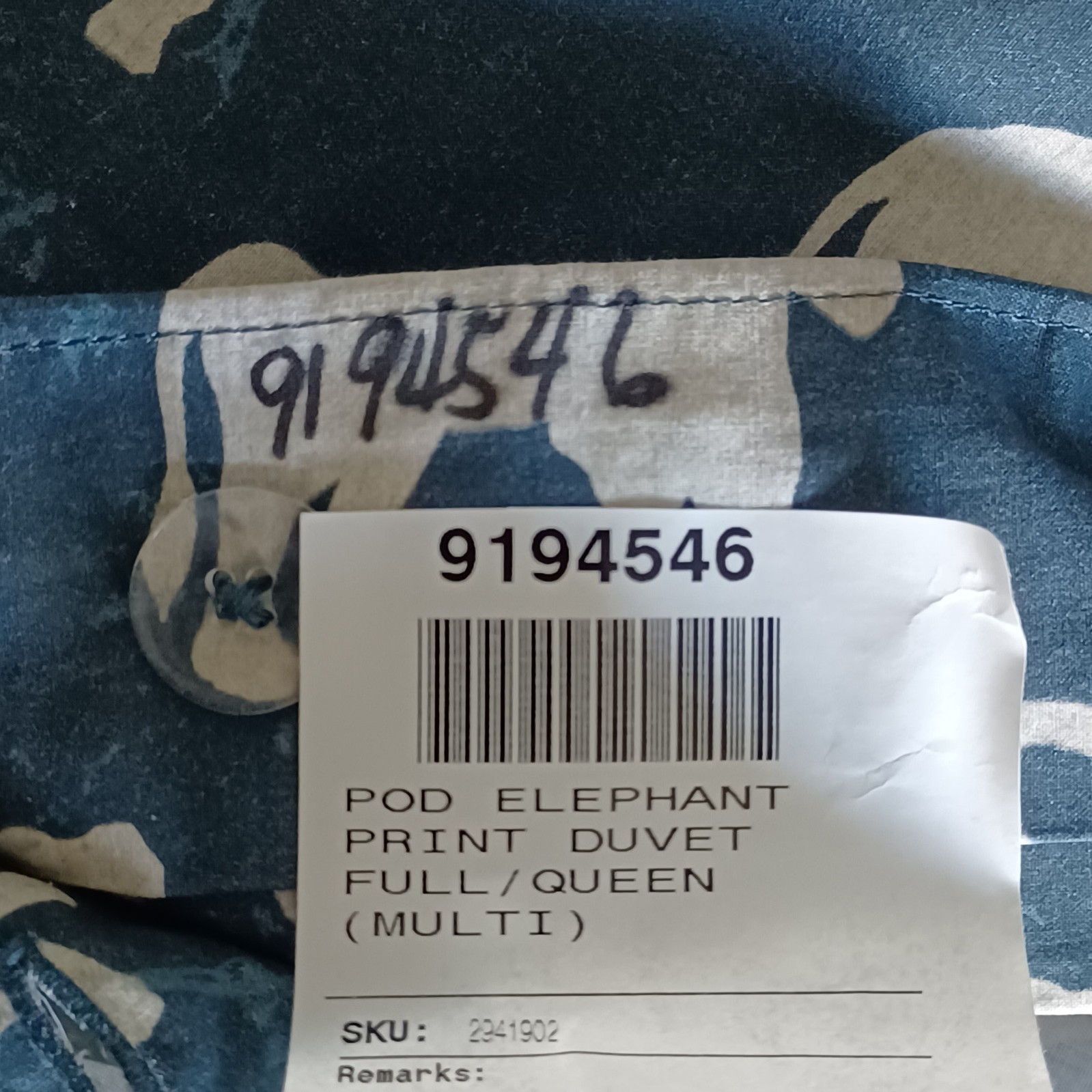 Pottery Barn Elephant F/Q Duvet Cover Blue Gray Neutral Marketing Sample