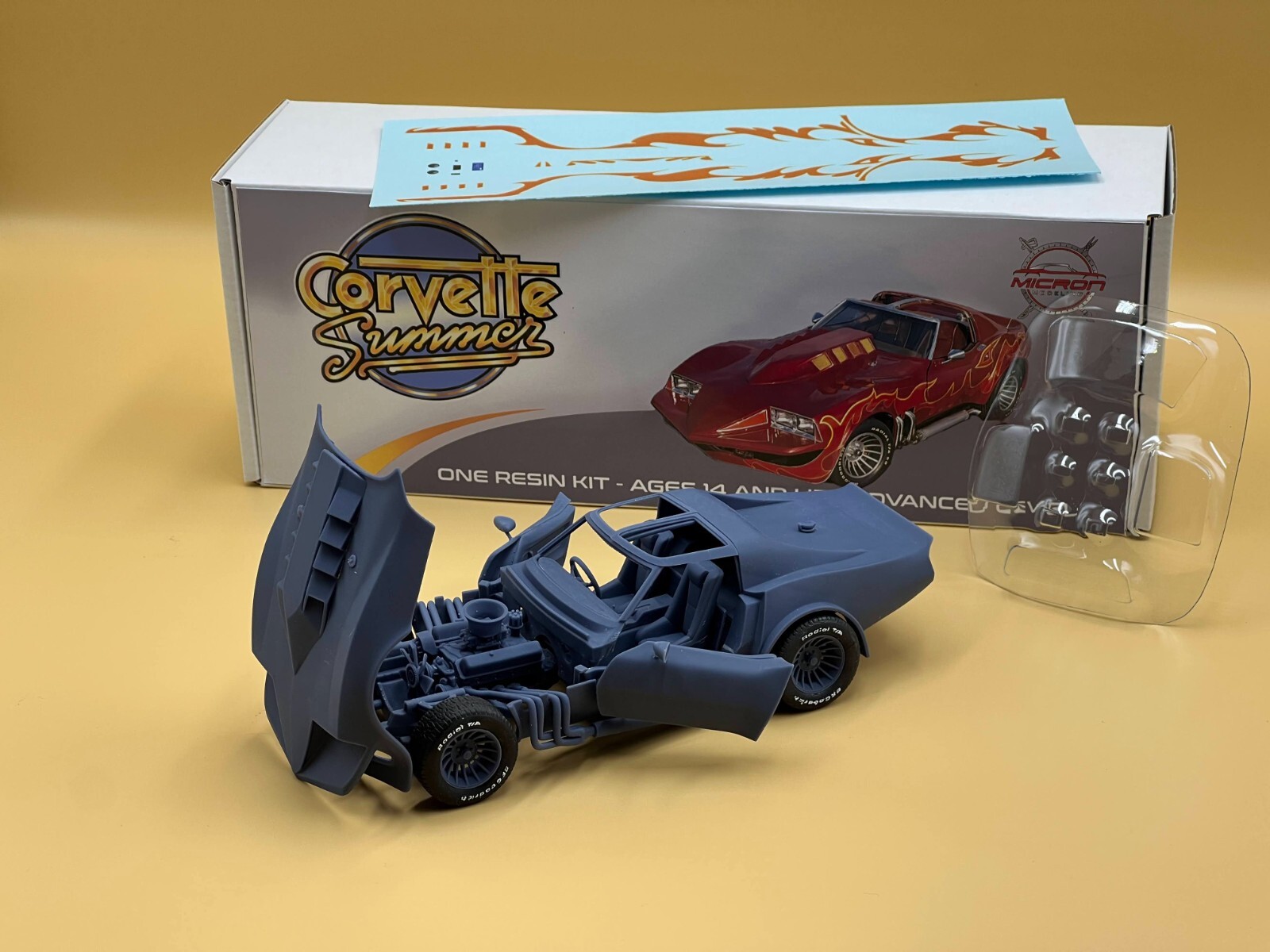 1:25 Corvette Summer Resin Model Kit With Decals, Rubber Tires and Clear Parts