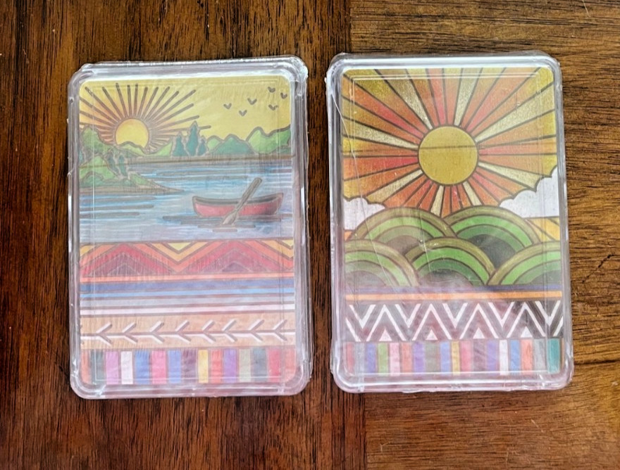 2 New Decks of Playing Cards in case, Lake & Sun theme , Plus BONUS item