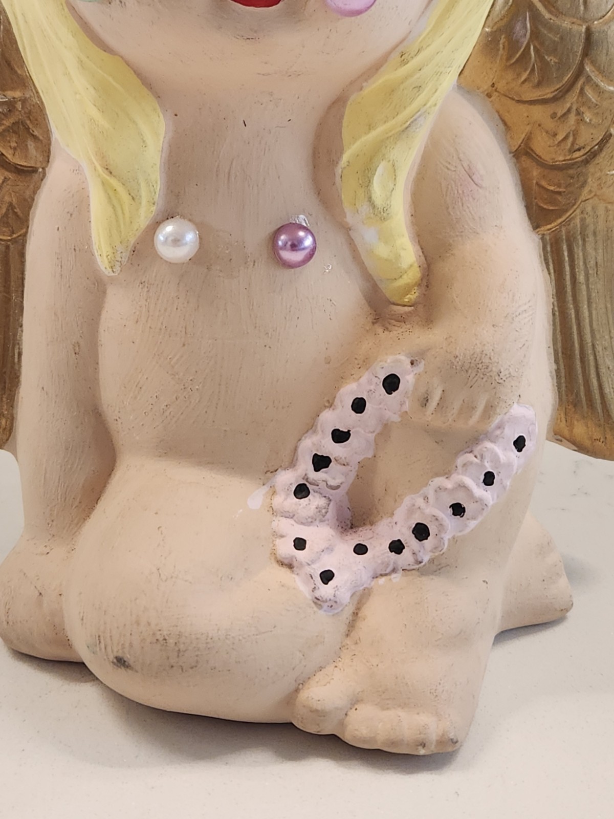 Weird Blonde Winged Angel Cherub 9.5" Statuette Figure 1982 Kathy's Ceramics