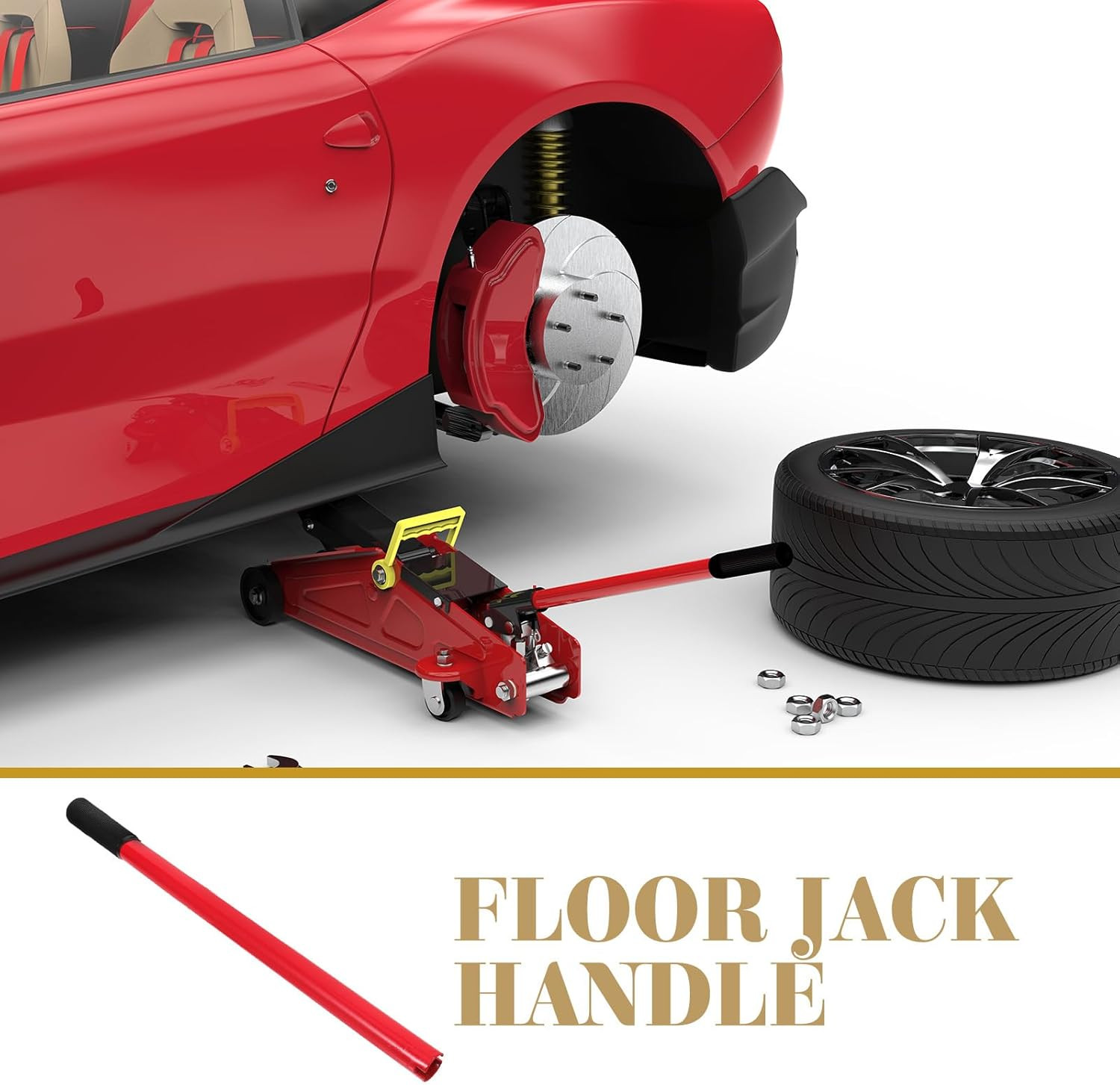 3 Ton Horizontal Hydraulic Jack Handle - Heavy-Duty Replacement with Grip(Red)
