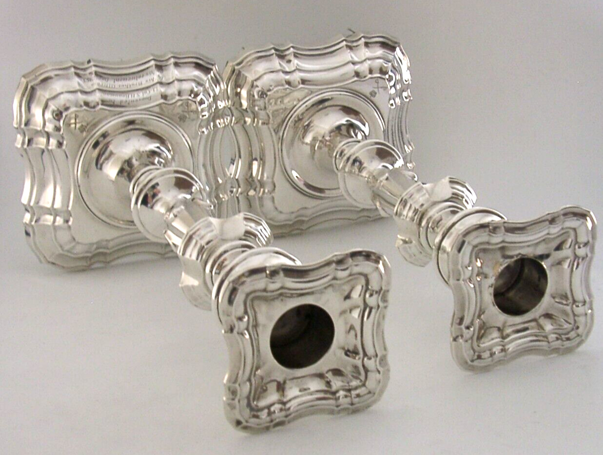 LARGE 9.5 inch ANTIQUE STERLING SILVER MILITARY CANDLESTICKS 1910 APTC 1260g