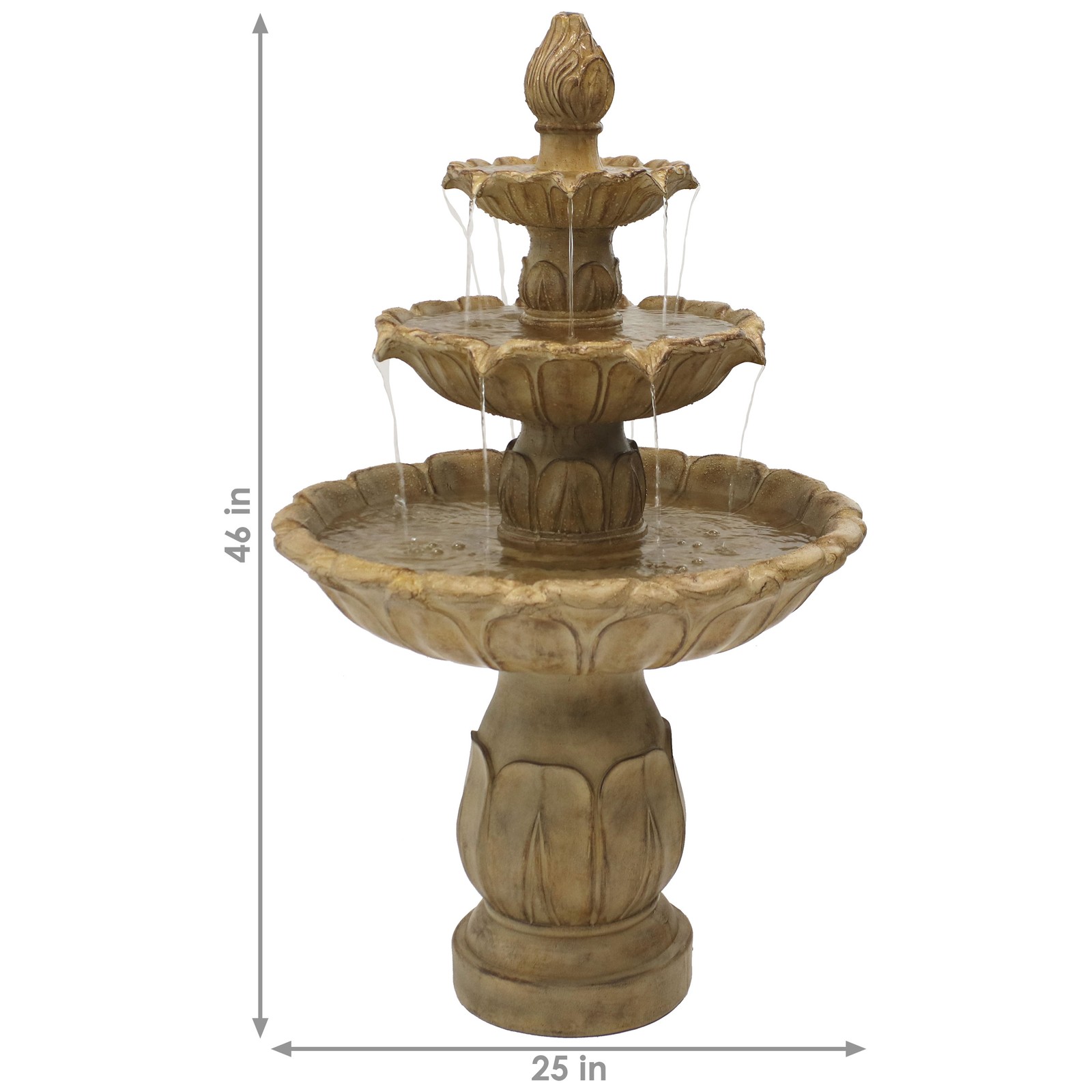 Classic Tulip Polystone Outdoor 3-Tier Fountain - Stone by Sunnydaze