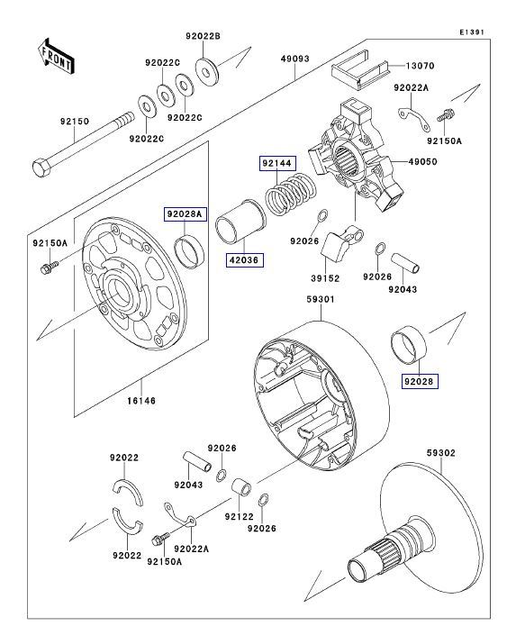 Kawasaki Mule 2510 Series Primary Converter / Drive Clutch COMPLETE Rebuild Kit