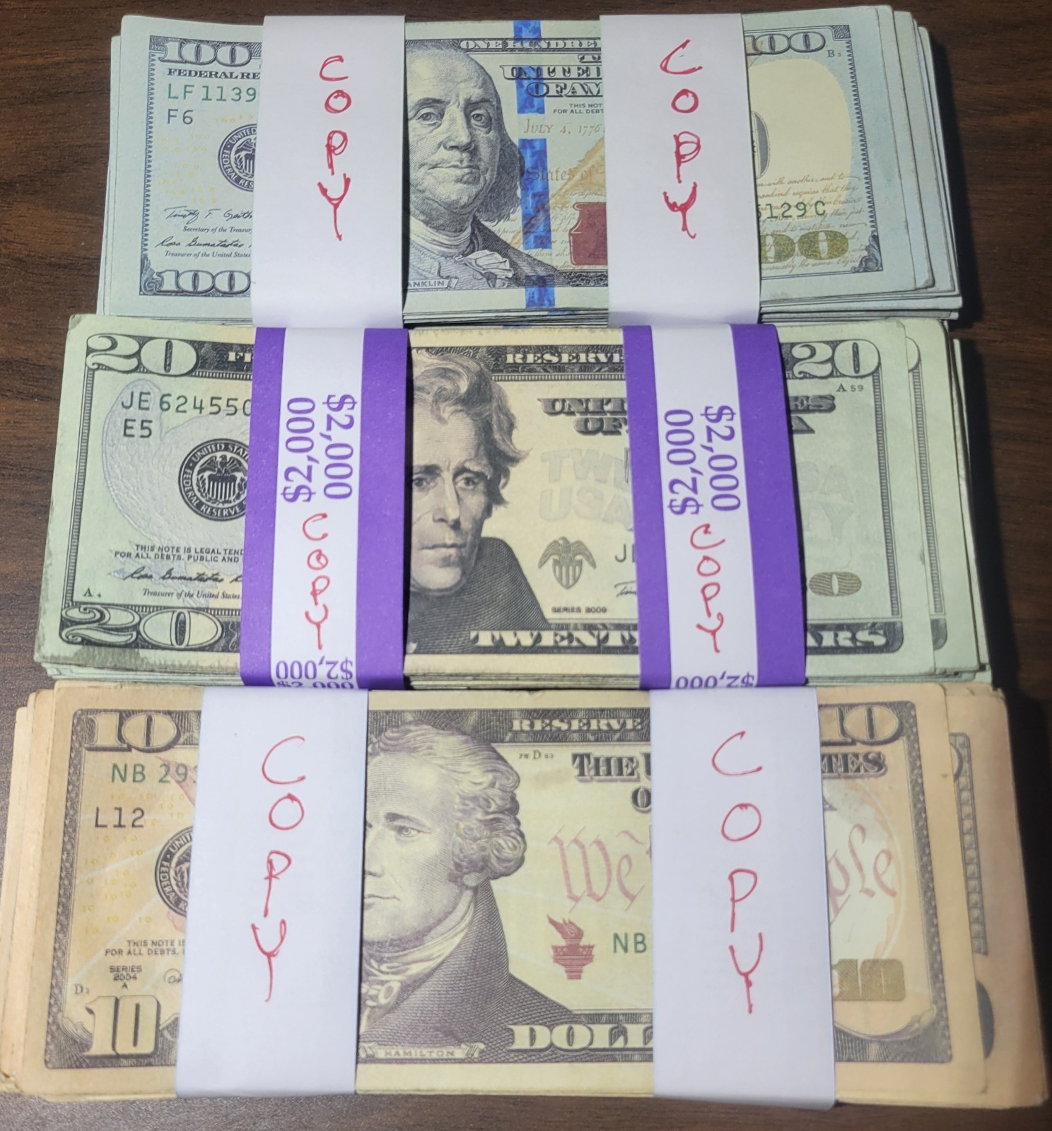 WHOLESALE PRICE! Best REPLICA AGED $100 $20 $10 x 100 ea ( 300 total)