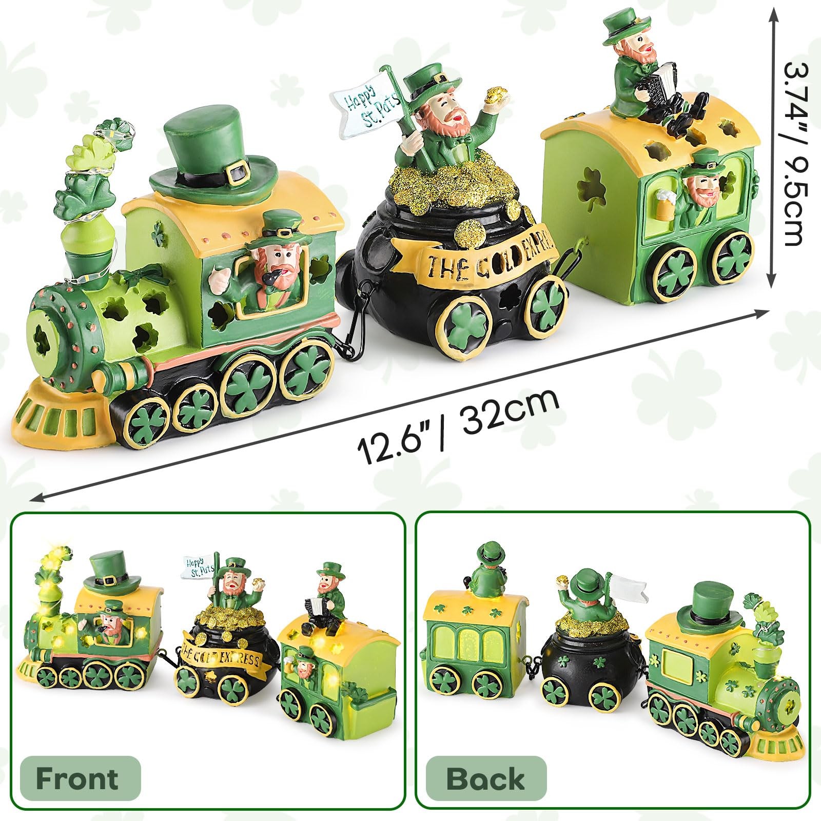 St Patricks Day Decorations Train for Home, Lighted Leprechaun Figurine Train...