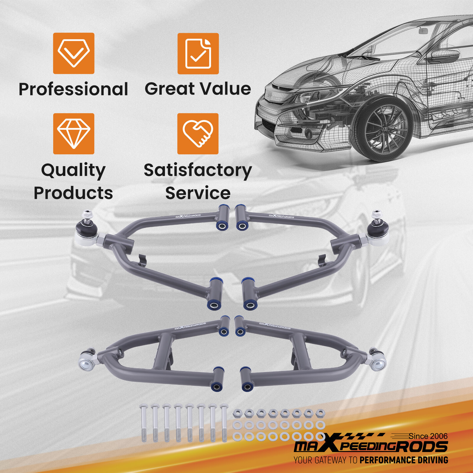 Front Lower & Upper A-Arms for 1989 1990 1991-2003 Yamaha WARRIOR 350 YFM350X