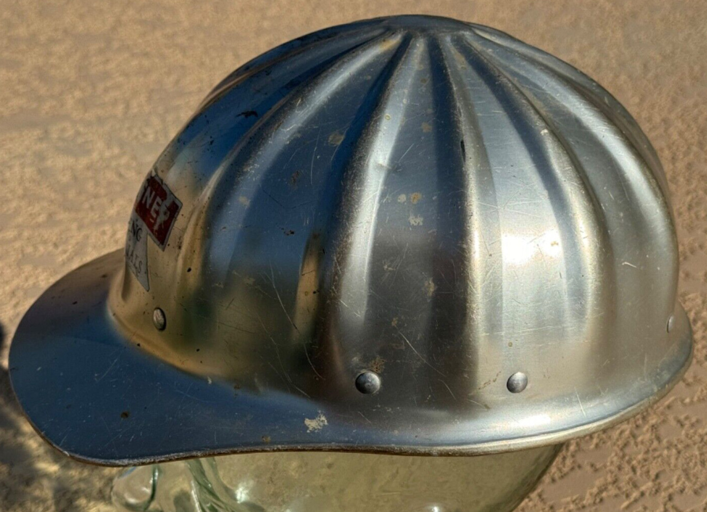 VINTAGE SUPERLITE BY FIBRE METAL ALUMINUM HARD HAT TANNER PAVING & MATERIALS