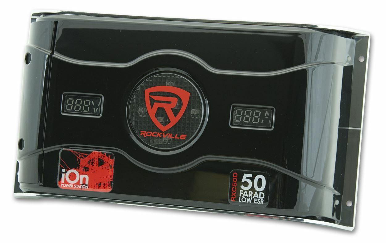 Rockville RXC50D v2 50 Farad 24V Car Audio Capacitor with Voltage+Amperage Meter