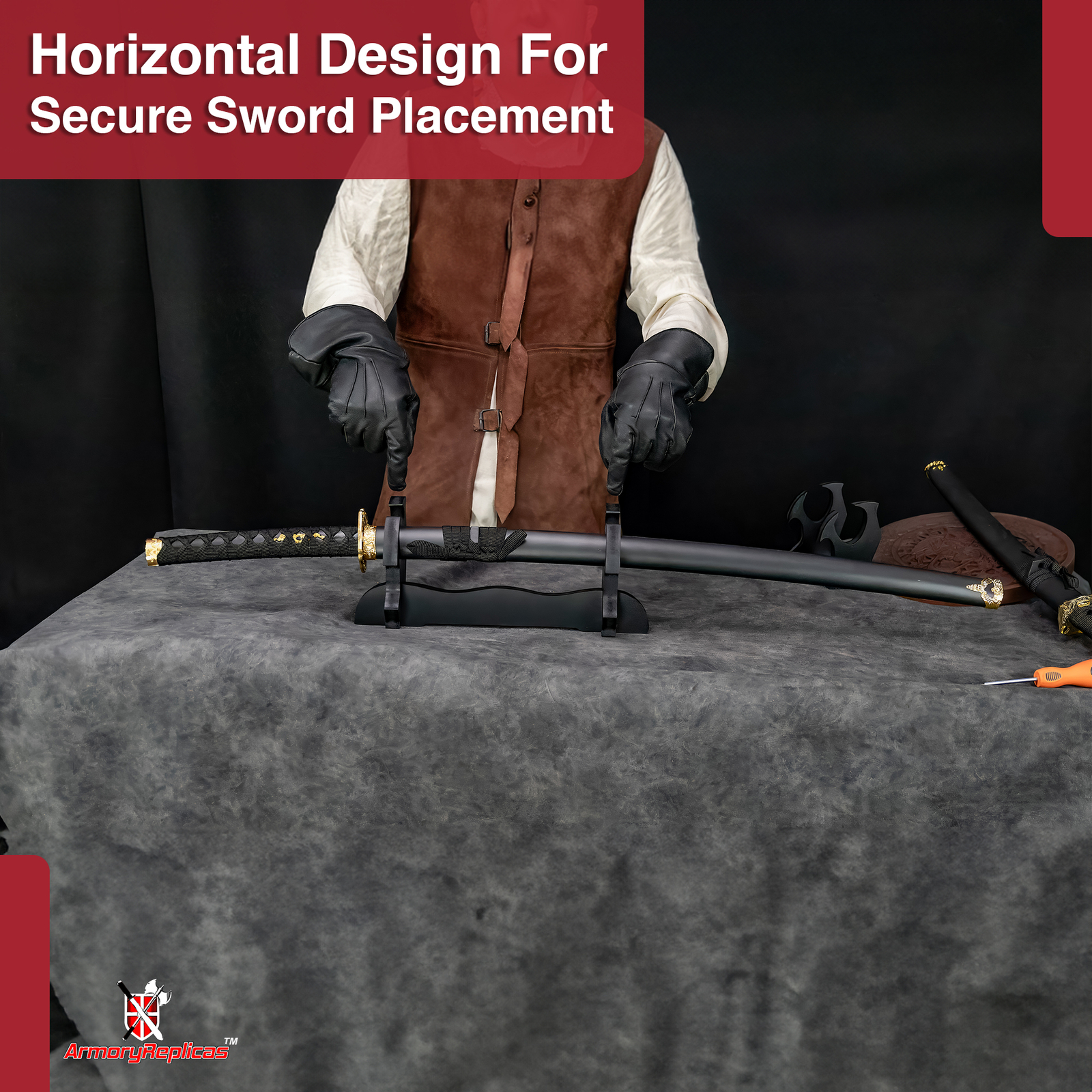 Elegant Wooden Sword Display Stand - Single Sword Holder - Satin Finish