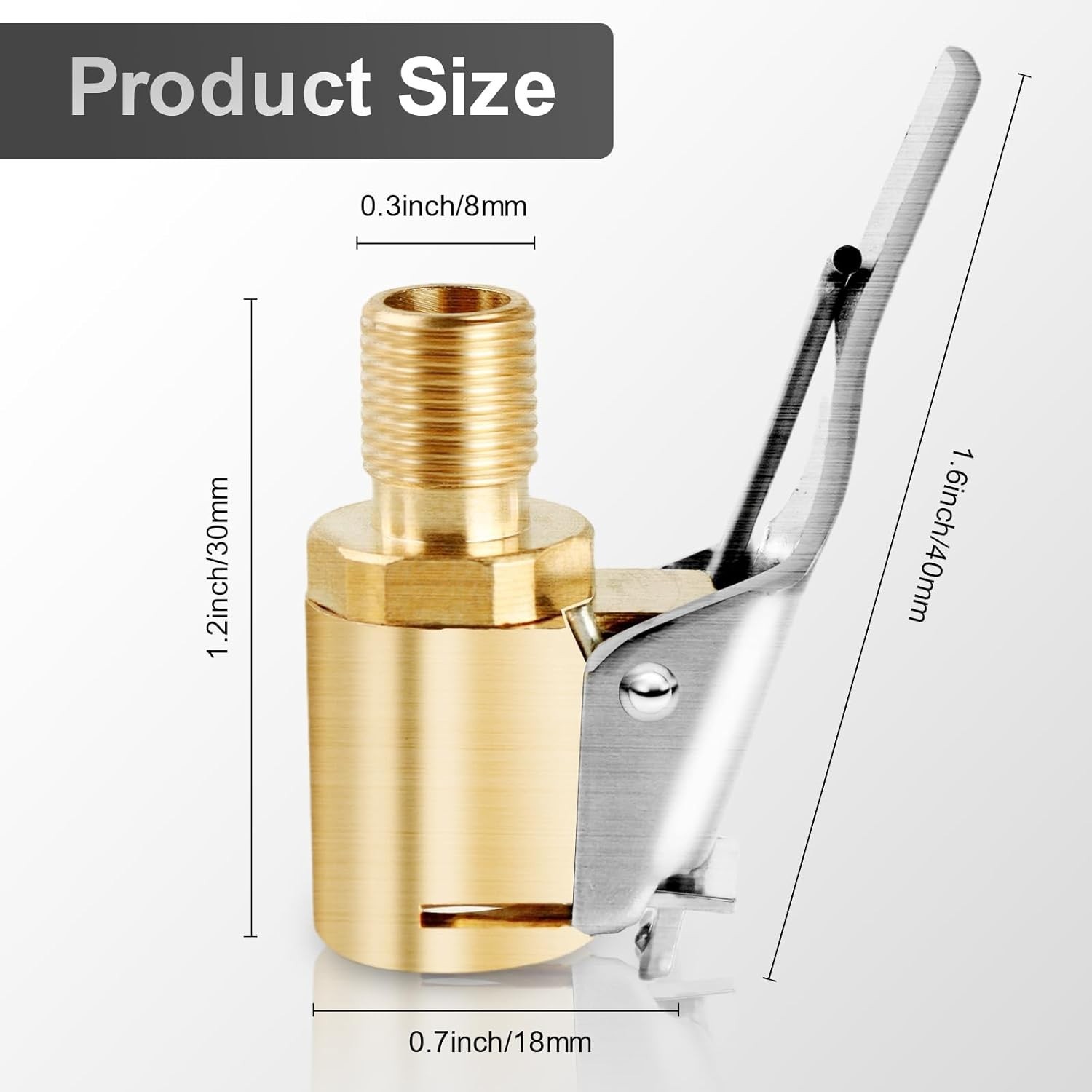 2-Pack Brass Tire Air Chuck, Locking Quick Connect Inflator Hose Adapter, No Lea