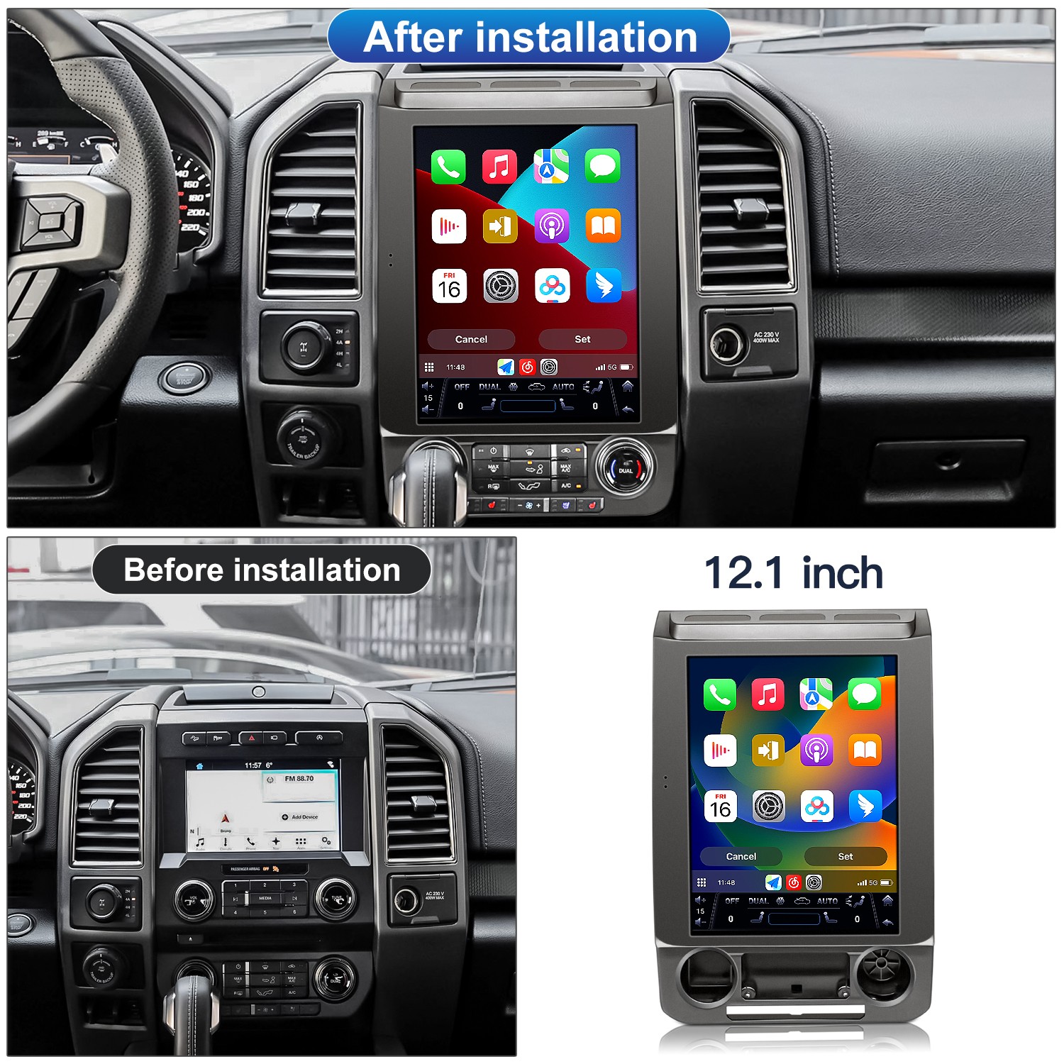 12.1" CarPlay Wireless GPS Navigation HD Display Radio for Ford F-150 2016-2021