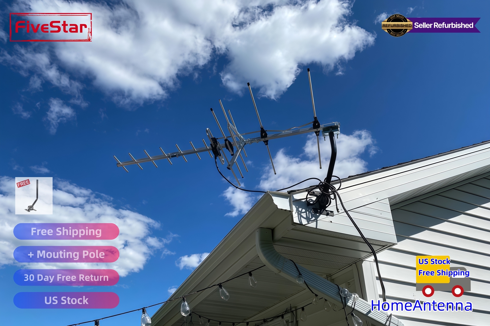 Yagi HD TV Antenna Attic or Roof Mount up to 200 Mile Range TV Antenna
