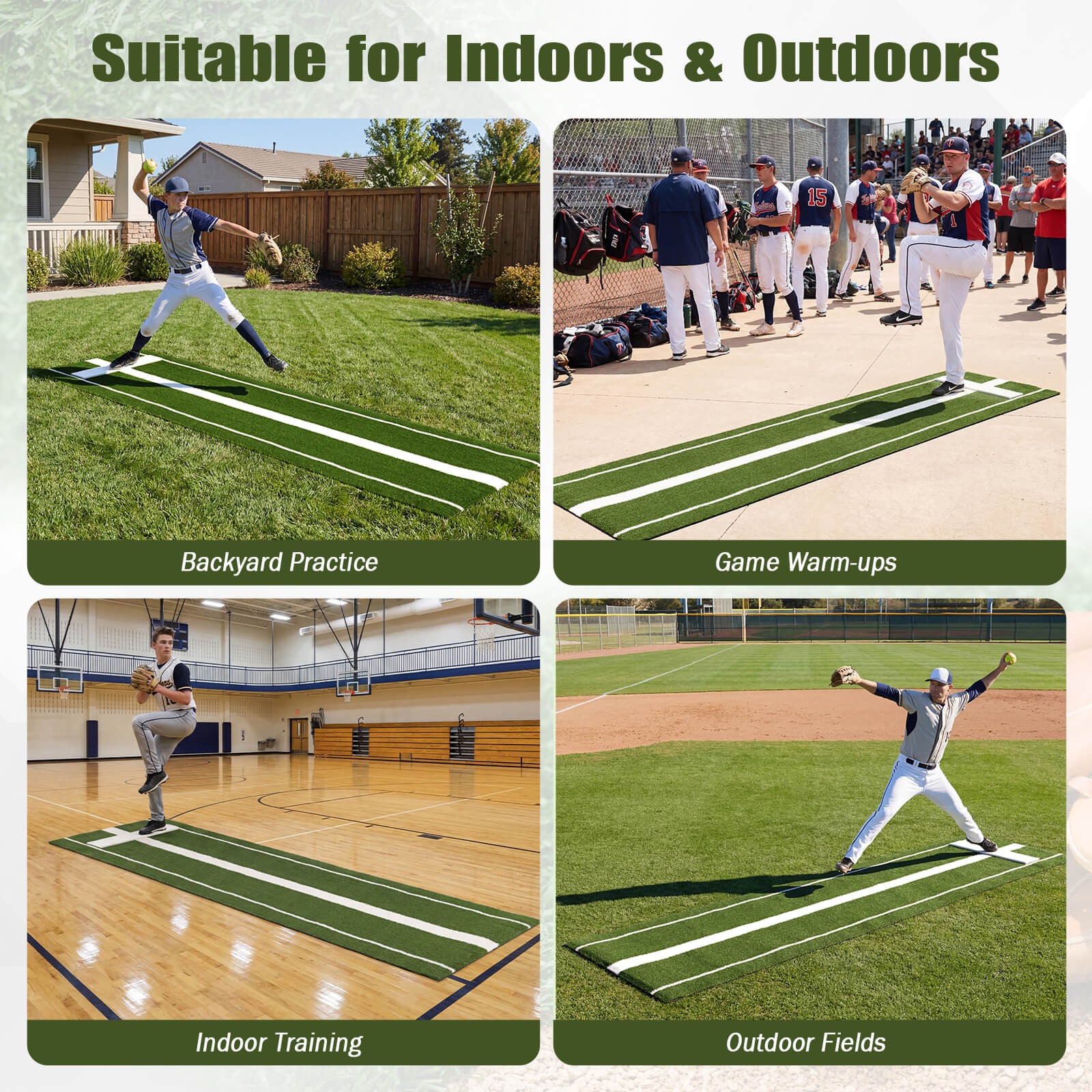 Softball Pitching Mat w/Pitching Mound, Anti-Fade Turf & Anti-Slip Foam Backing