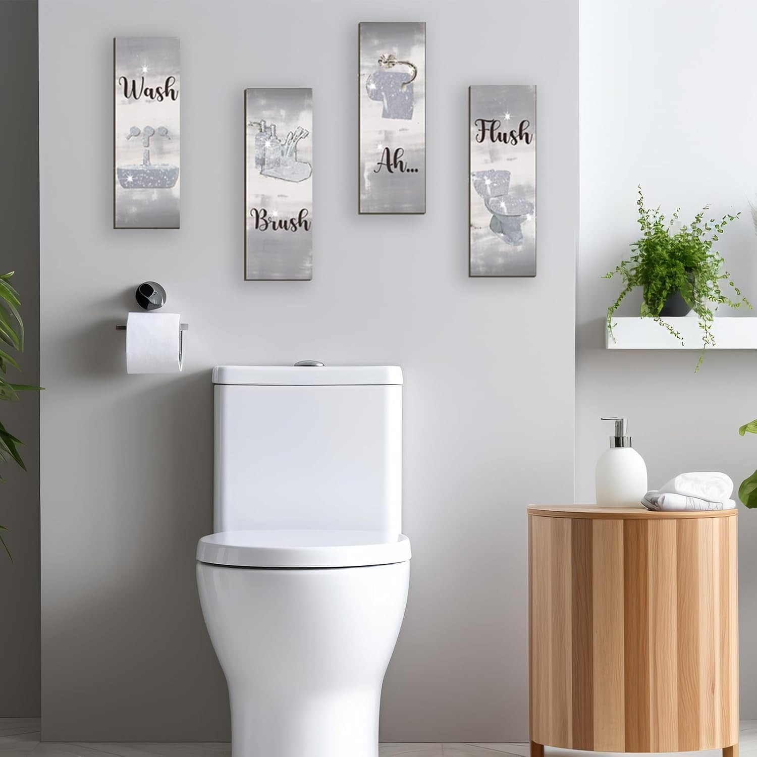 4 Pcs Silver Bathroom Decor Silver Bathroom Accessories Abstract Wall Decor Set