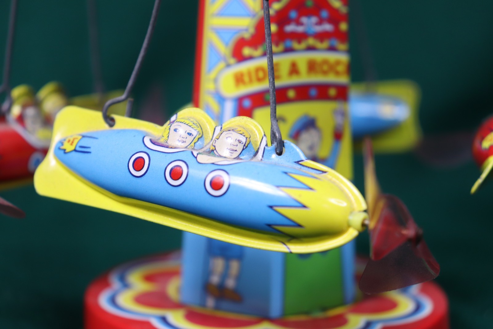 Schylling Reproduction Tin Type Rotating Ride A Rocket Toy 2000 Classic - works