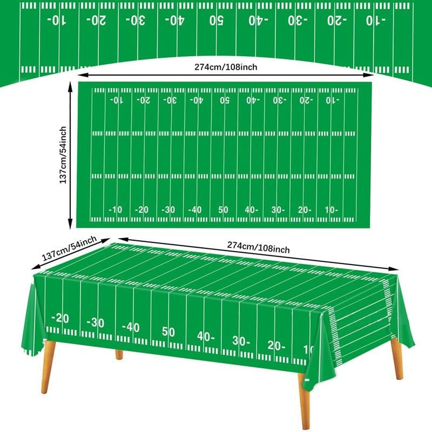 Kesfey 3 Packs Football Party Tablecloth 54 x 108 Inches Football Field Touch...