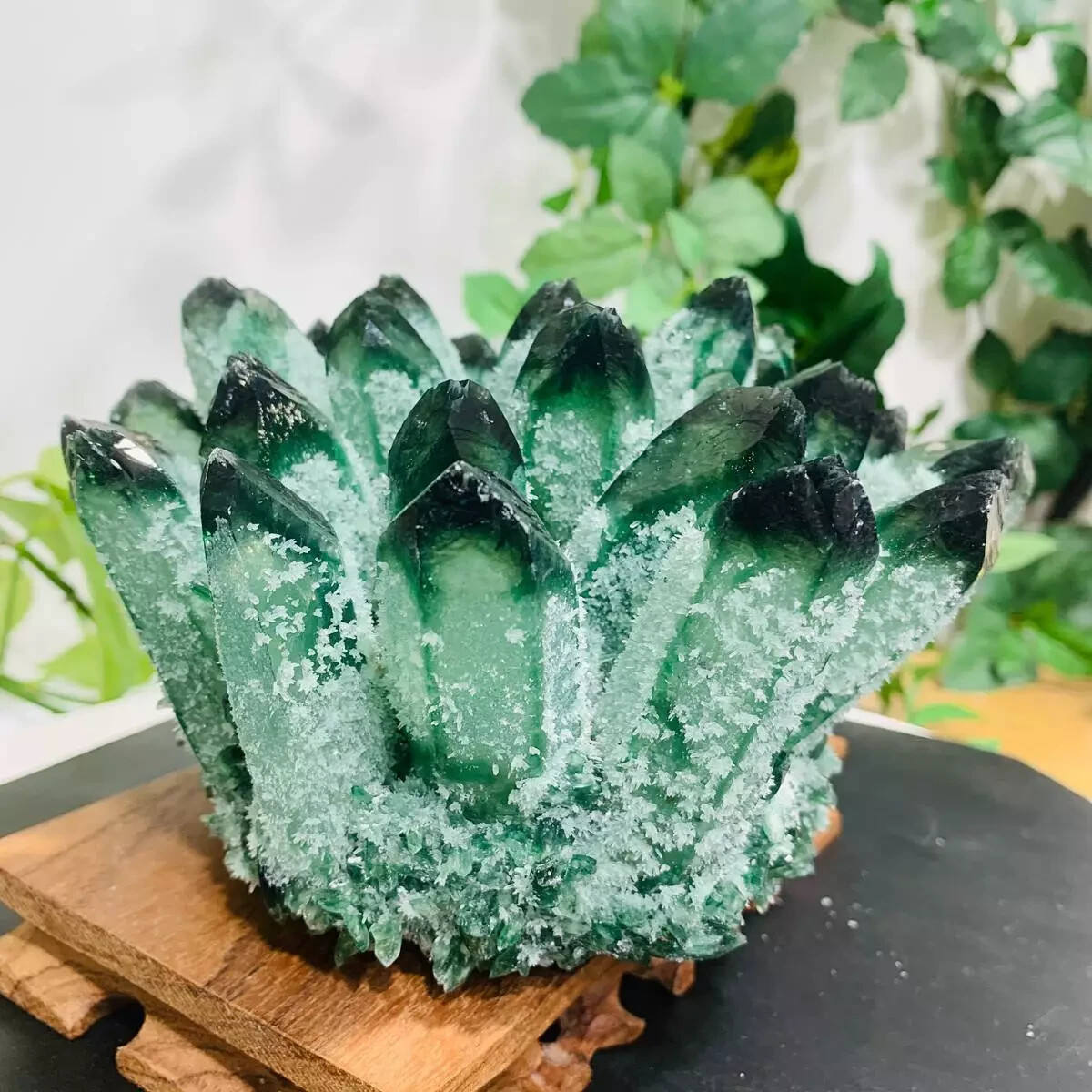 2025Rare Large Raw Green Ghost Crystal Cluster Natural Rough Geode Reiki Quartz