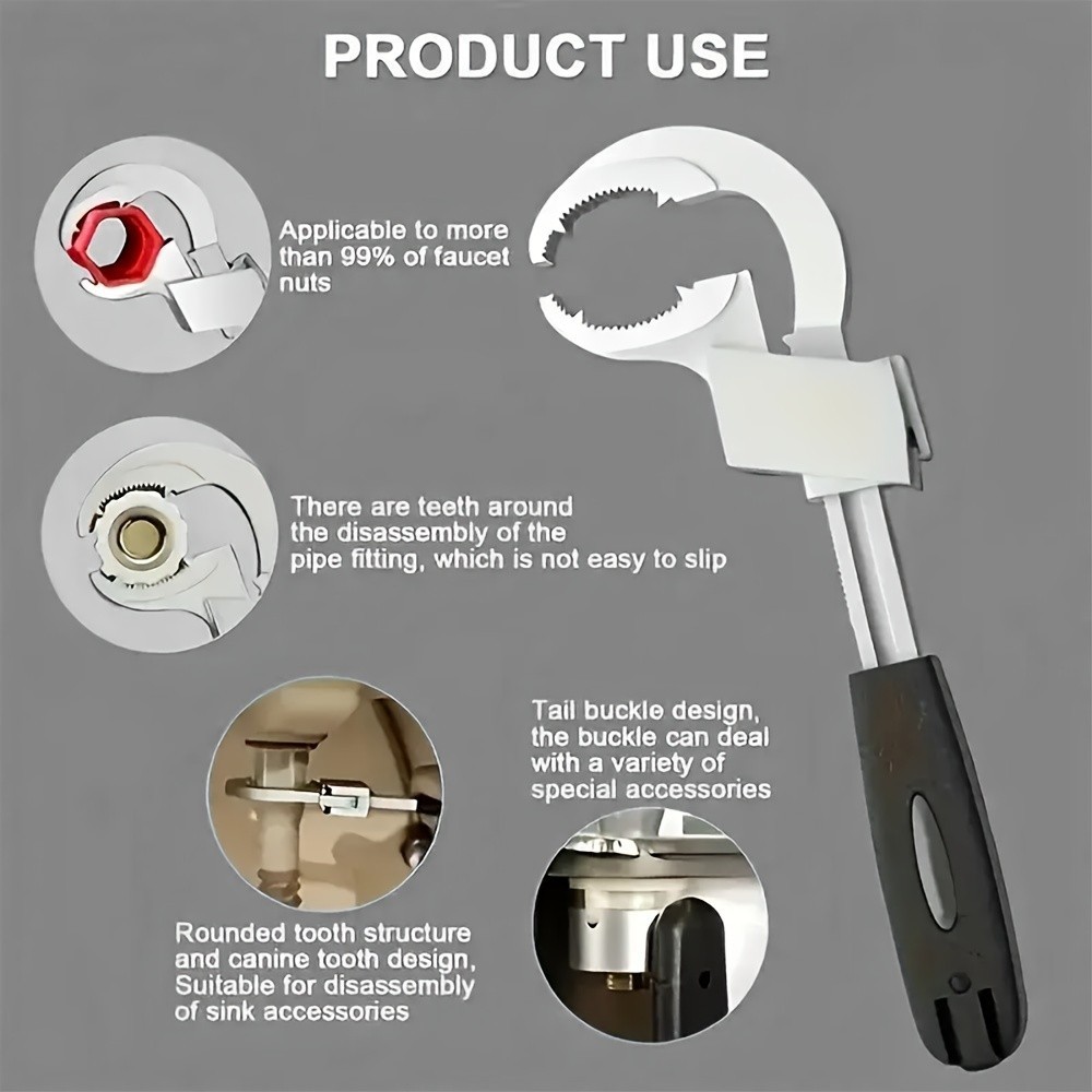Multifunctional Universal Wrench - Adjustable for Plumbing, Faucet & Pipe Repair