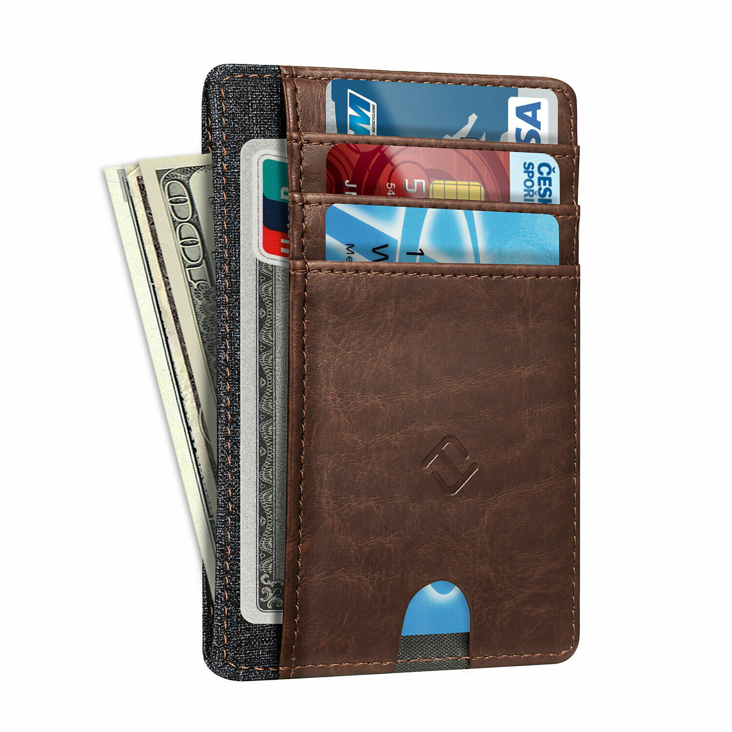 Men's RFID Blocking PU Leather Slim Wallet with Coin Holder