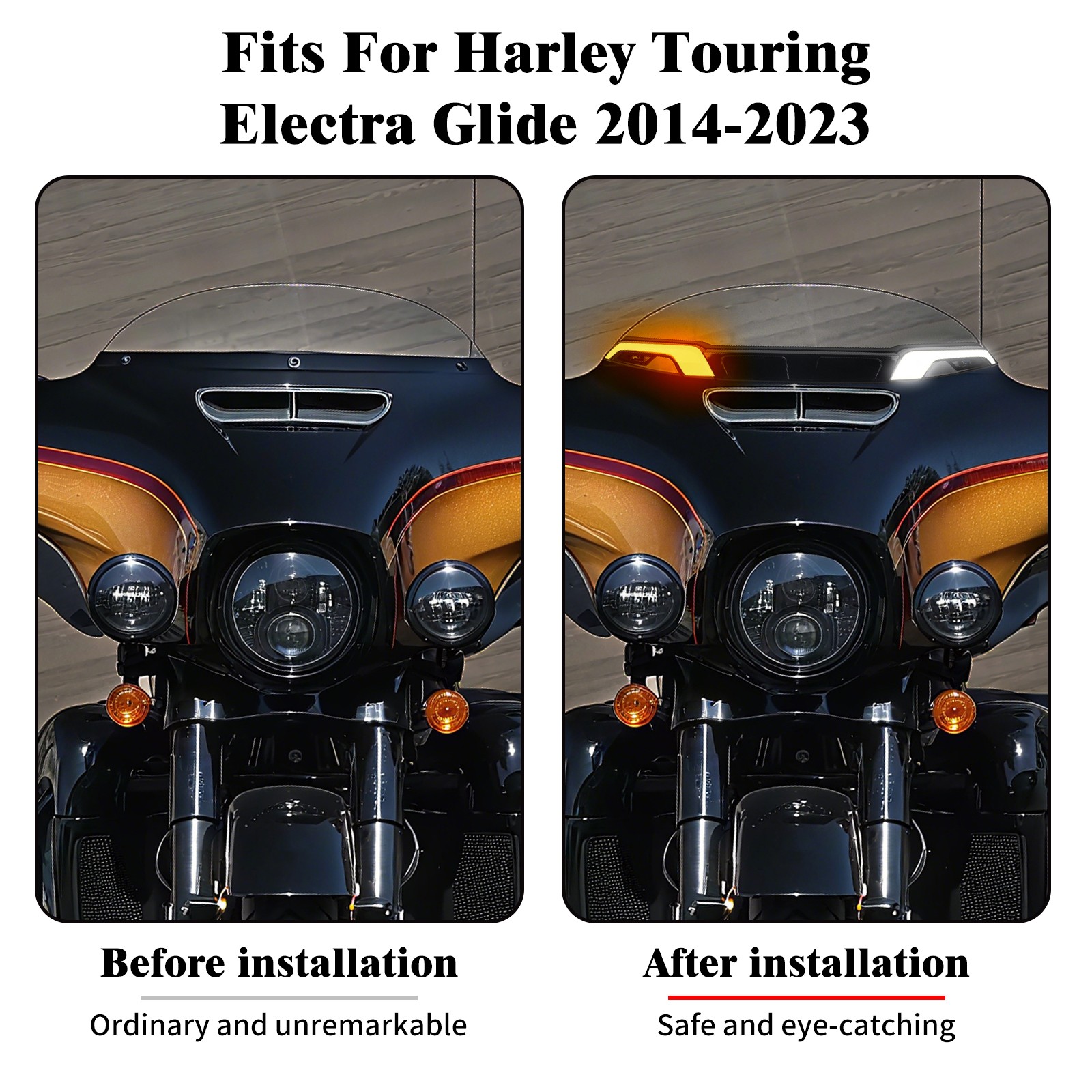 Tracer LED Windshield Trim Light Black For Touring Electra Glide FLHT 2014-2023