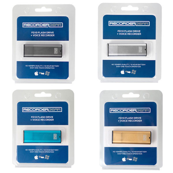 RecorderGear FD10 USB Drive Voice Recorder Small Spy Recording, Gray Option