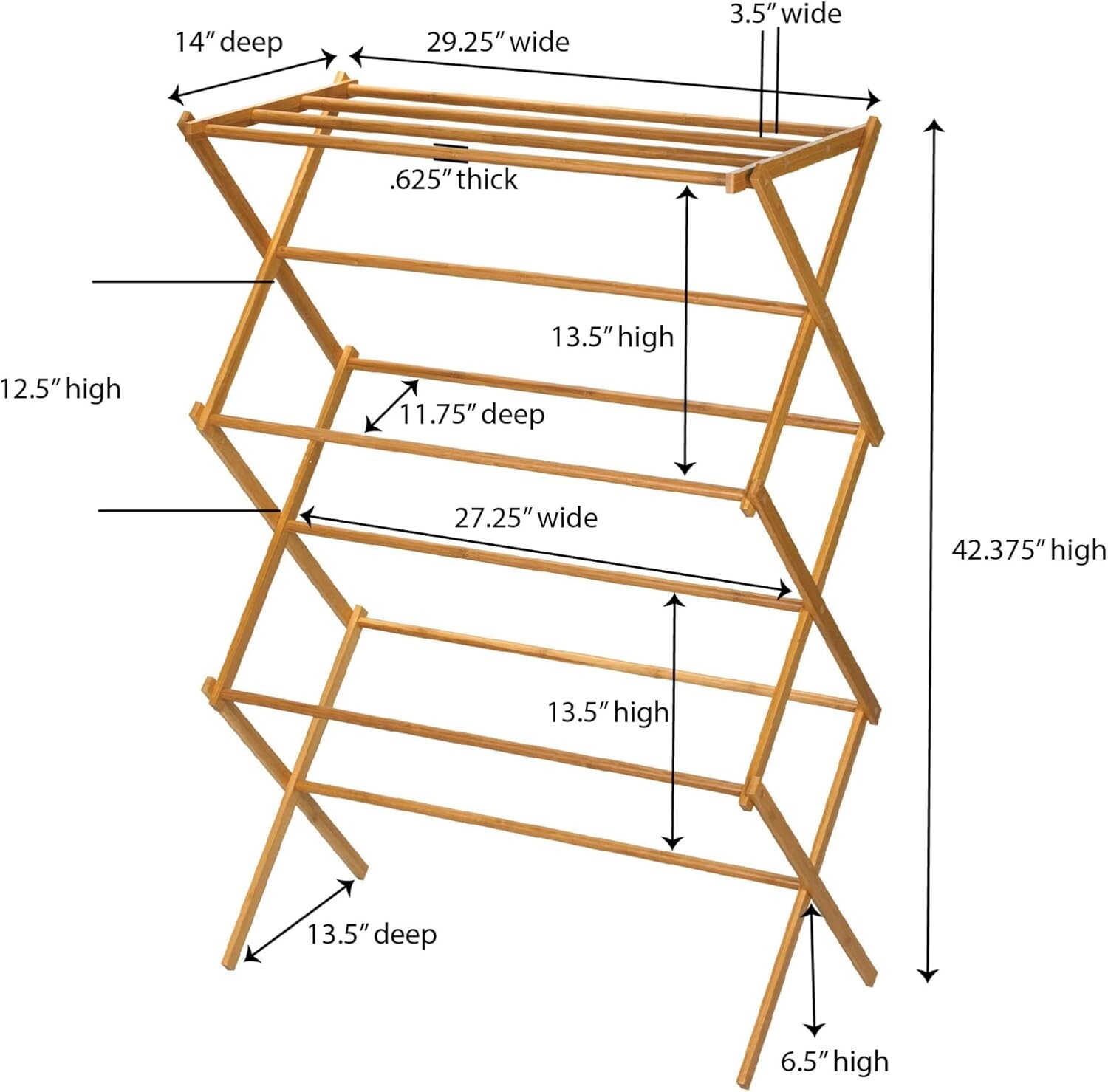 Heavy Duty Wooden Clothes Drying Rack - Bamboo