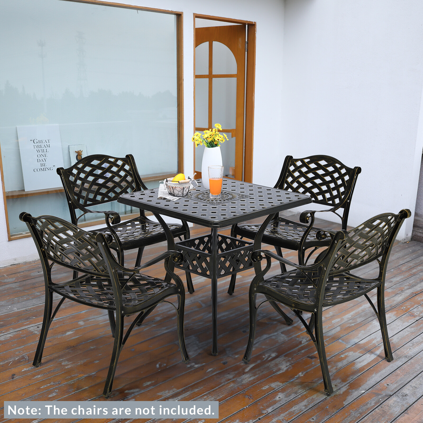 Outdoor Patio Square Dining Table Cast Aluminum All-Weather W/ Umbrella Hole