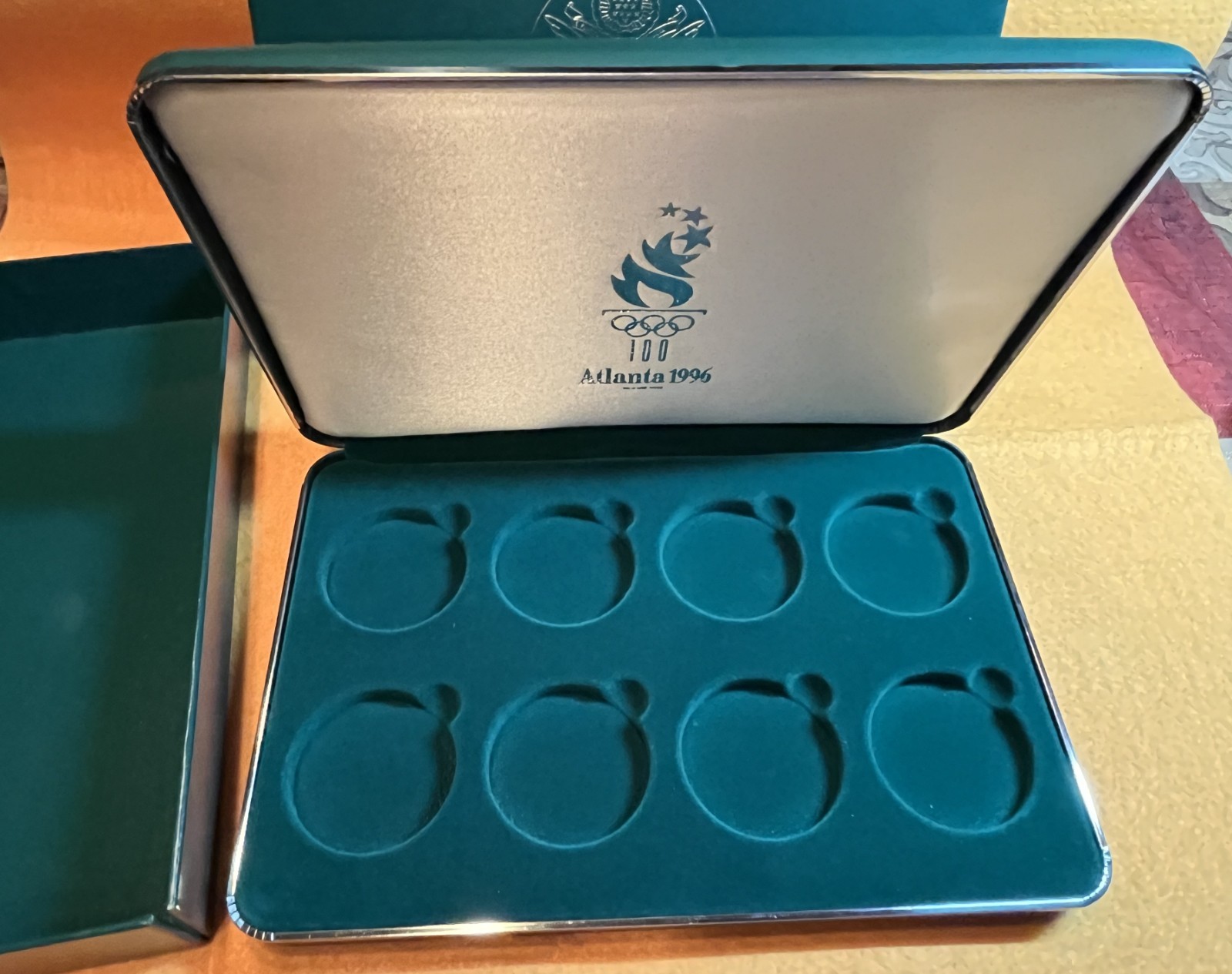 1996 US Olympic 8 Coin Box & COA - NO Coins - Holds 8 Silver Dollars