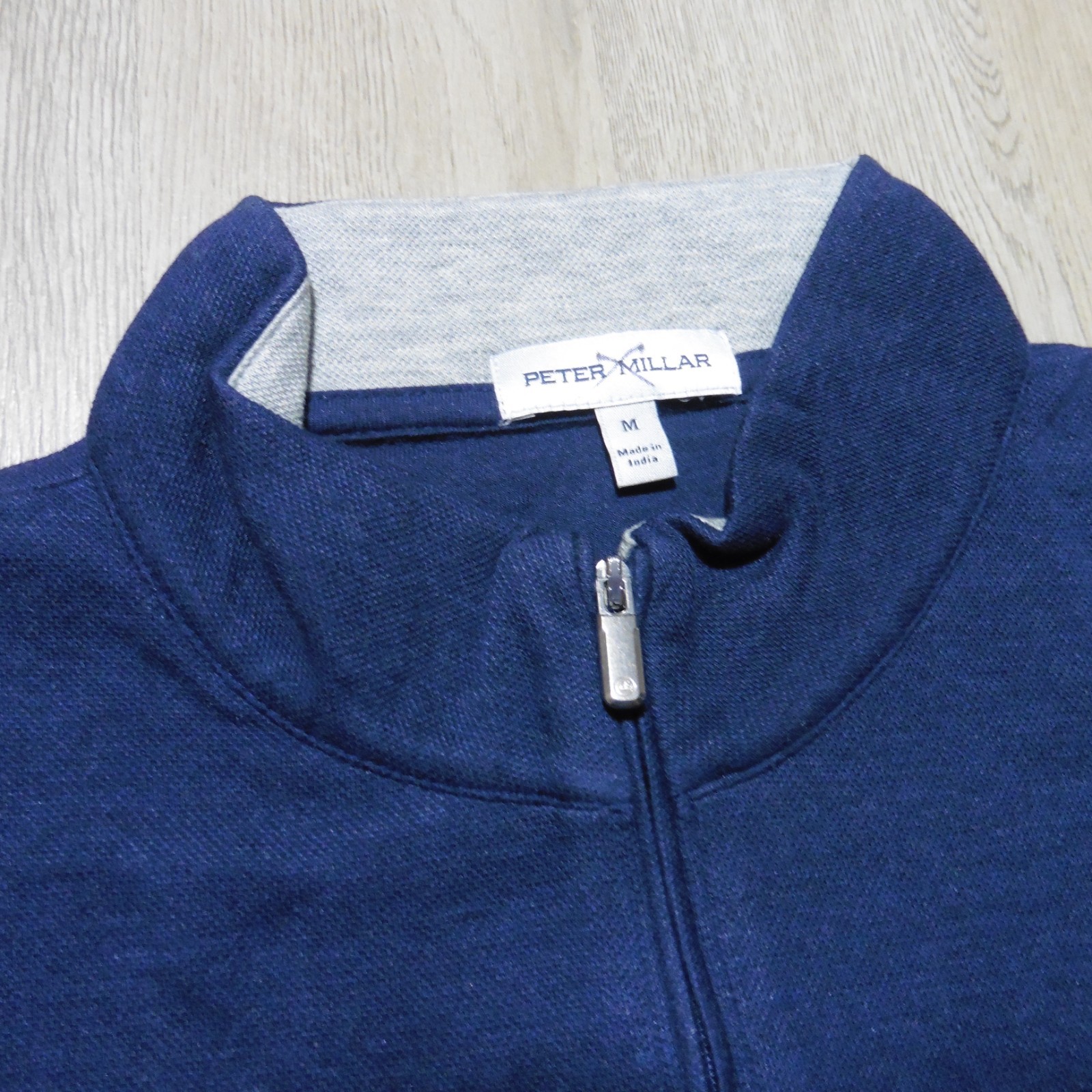 PETER MILLAR Mens M MEDIUM PULLOVER NAVY BLUE CROWN COMFORT 1/4 ZIP POLO SWEATER