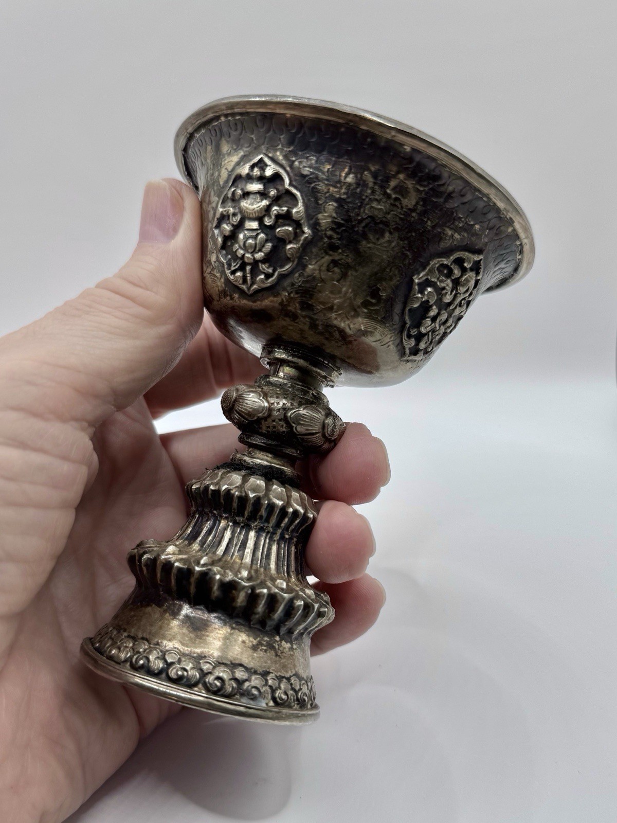 Vintage Tibetan Silver Yak Butter Lamp from Tibet