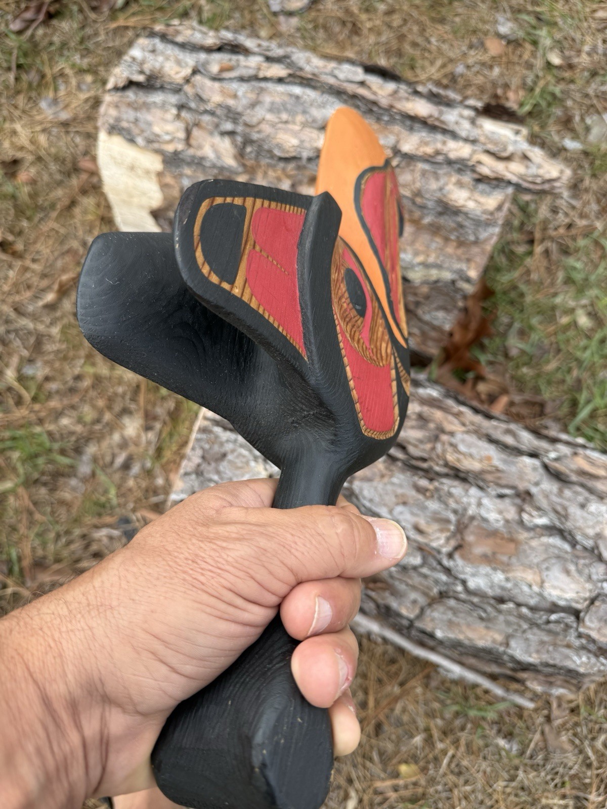 Northwest Coast Large Cedar Carved Eagle 🦅 Rattle Signed WT