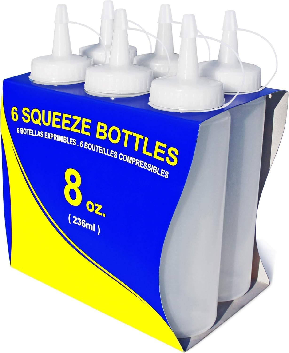 26115 Squeeze Bottles, Plastic, 8 Oz, Clear, Pack of 6