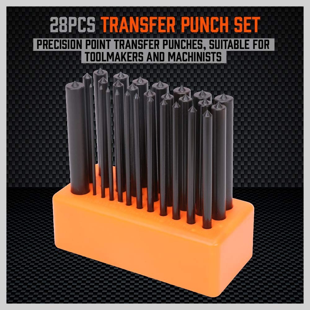 28-Piece Transfer Punch Set 3/32" to 1/2" Heat Treated Alloy Steel Index Stand