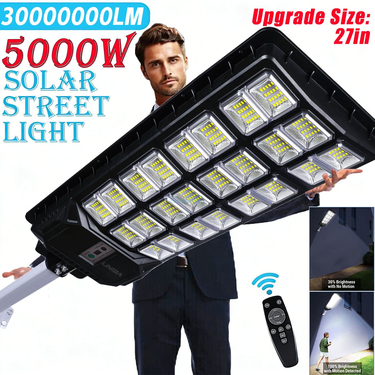 30000000LM Commercial LED Solar Street Light Outdoor Dusk to Dawn Road Area Lamp