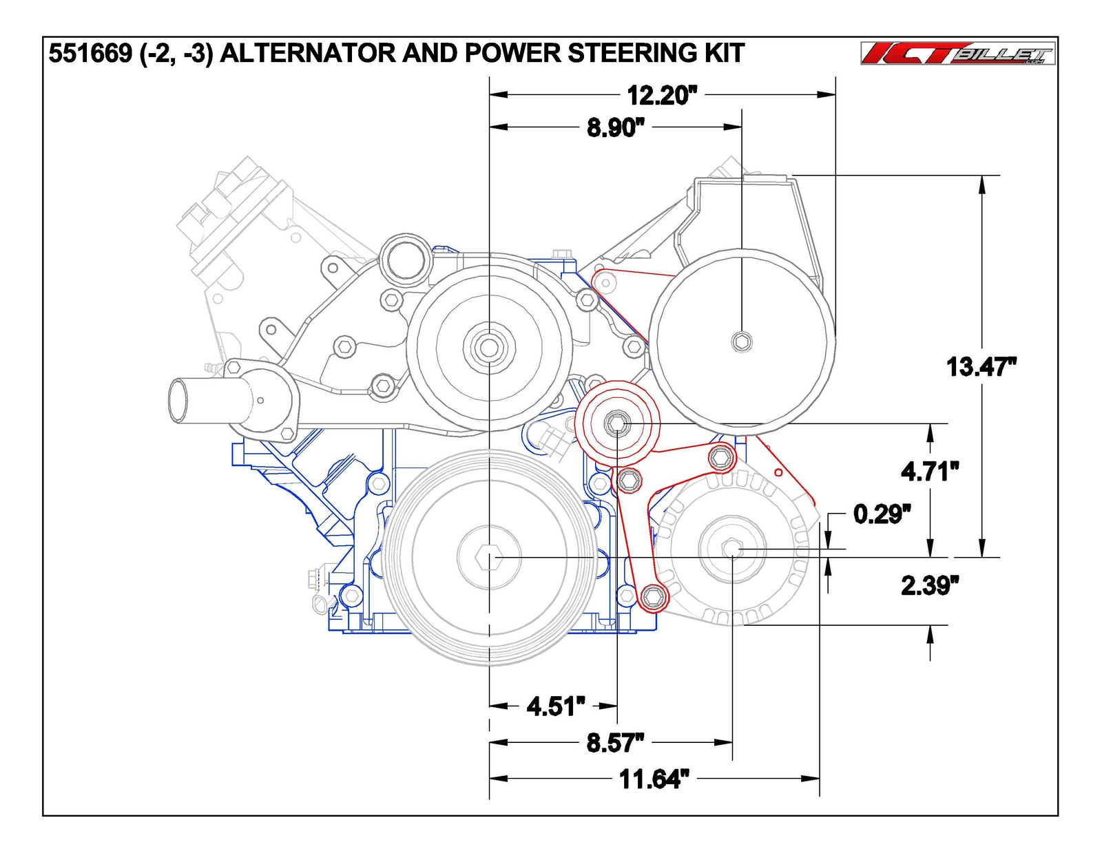 LS Camaro Low Mount Alternator, Power Steering Pump Brackets LSX LS1 LS6 Billet