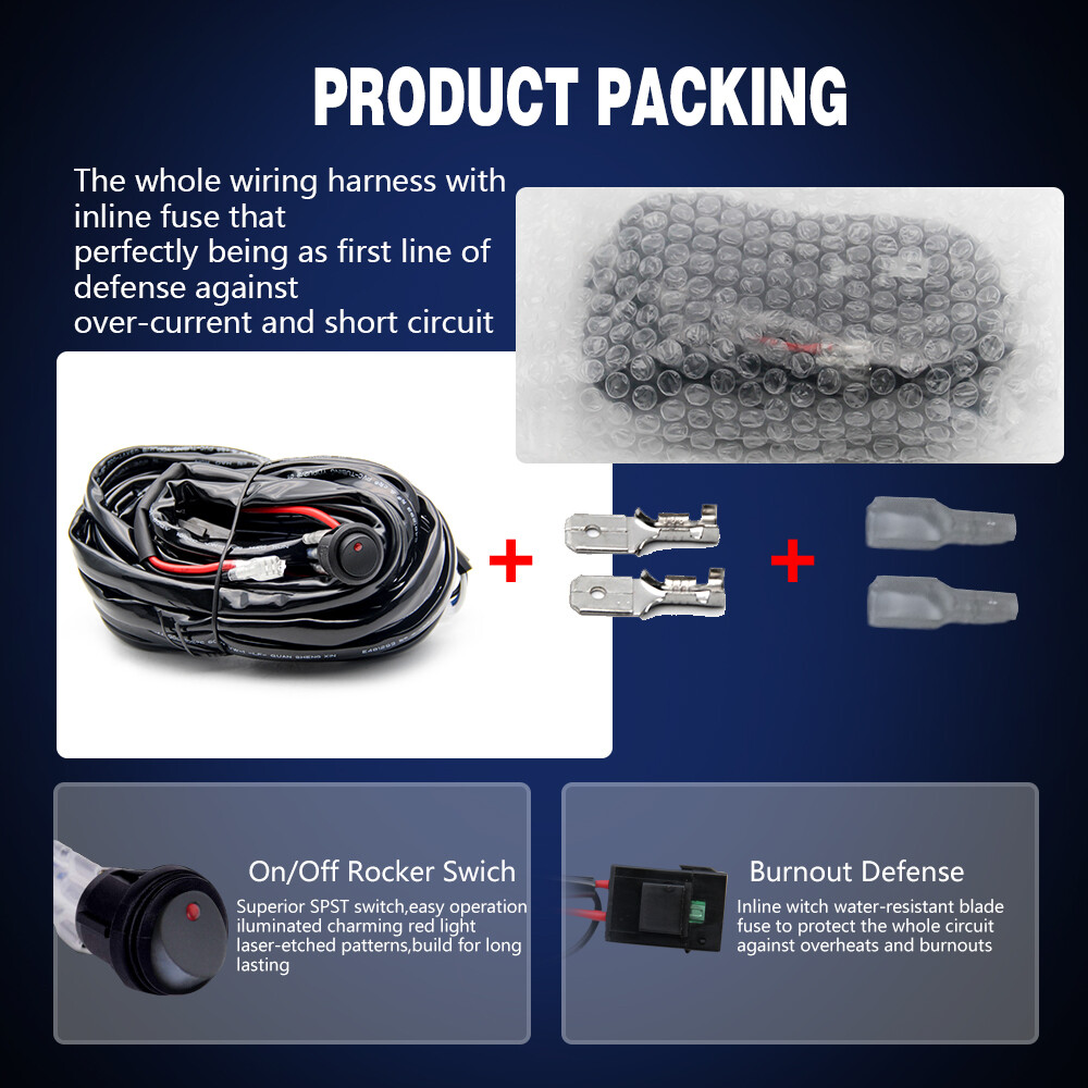 LED Light Bar Wiring Harness Kit 12V 40A Fuse Relay Rocker ON/OFF Switch Kit