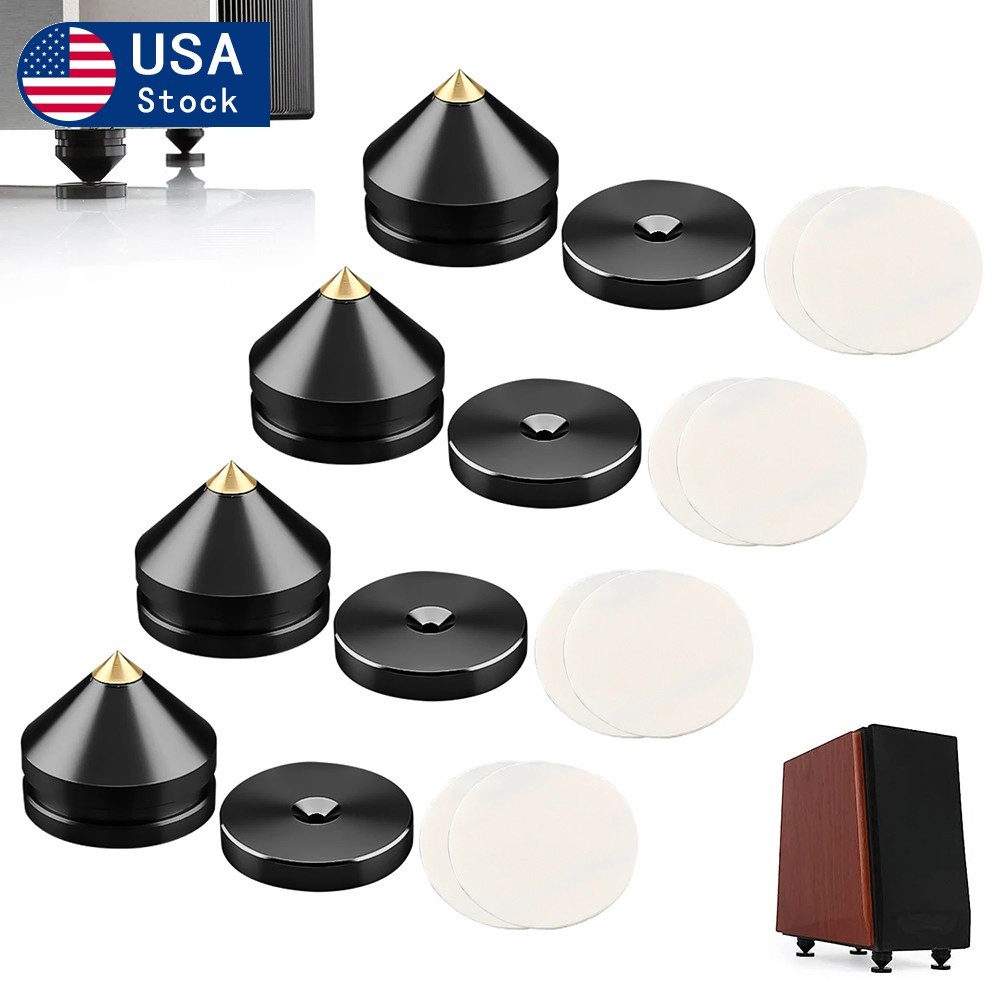 4X Aluminum Alloy Speaker Foot HiFi Shockproof Isolation Spikes Stand Pad Black